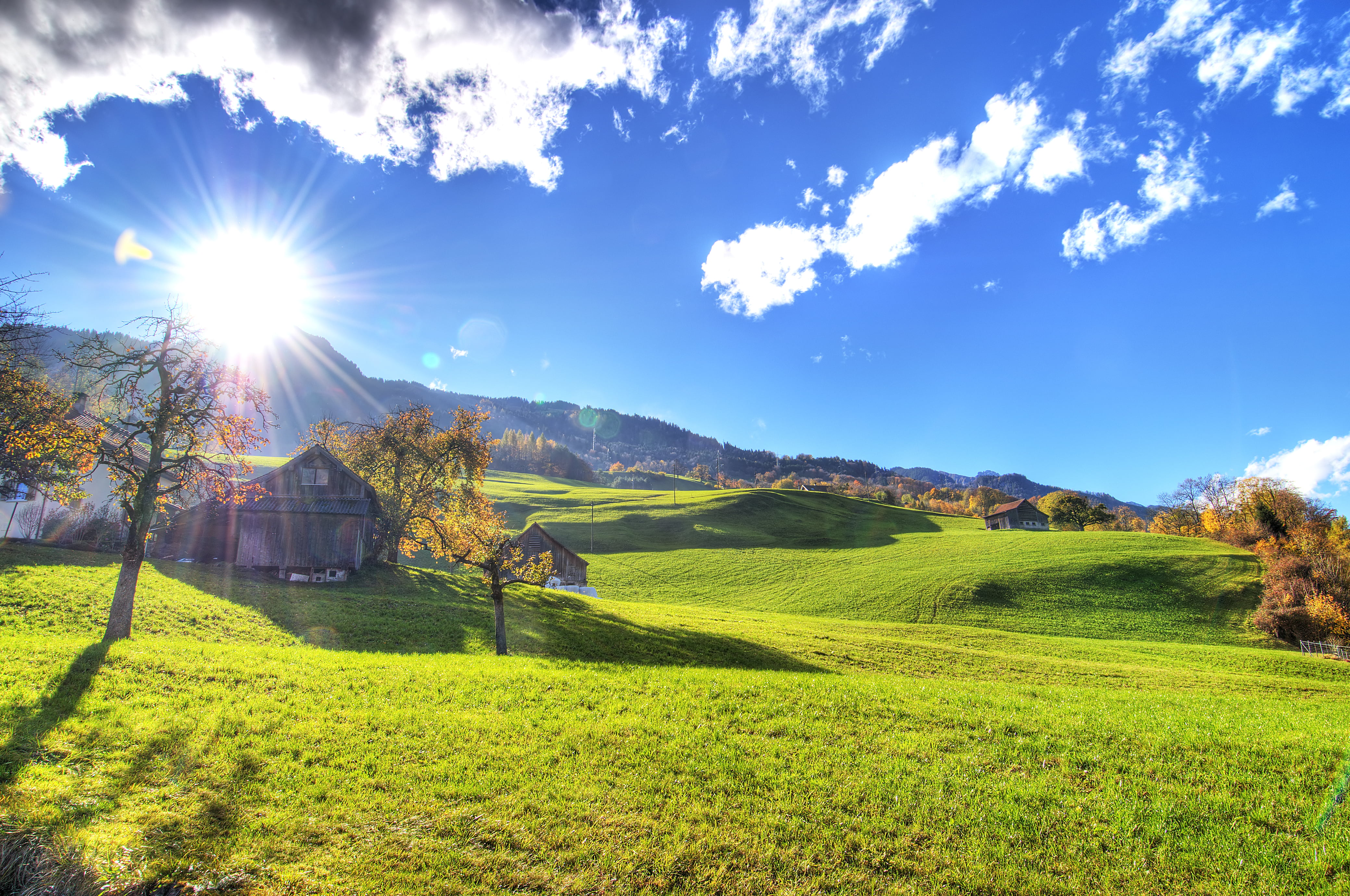 brown house surrounded by grass under cloudy sky during daytime 2k 4k