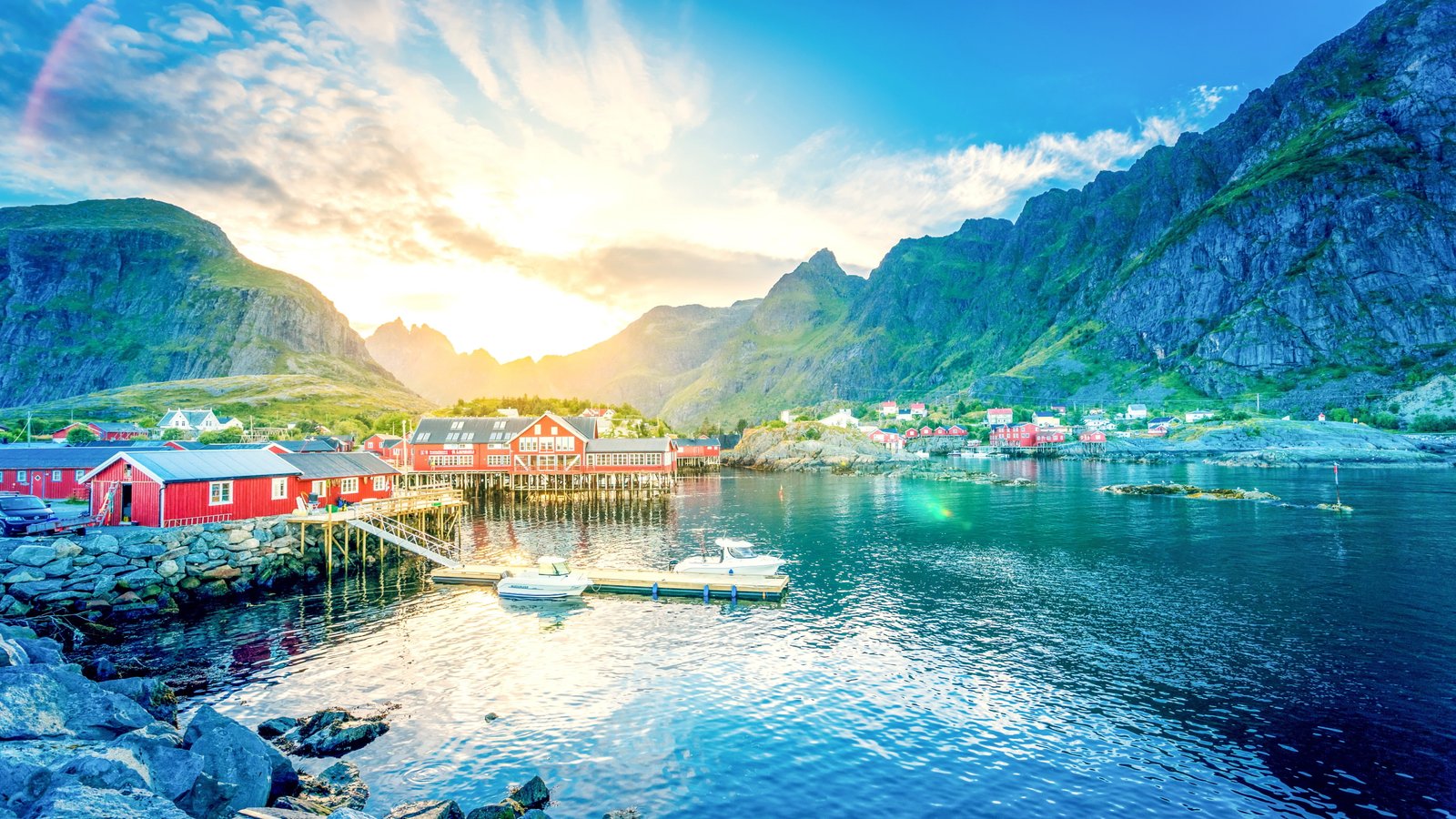 Lofoten wallpaper Norway lake mountains house 2k 4k 5k