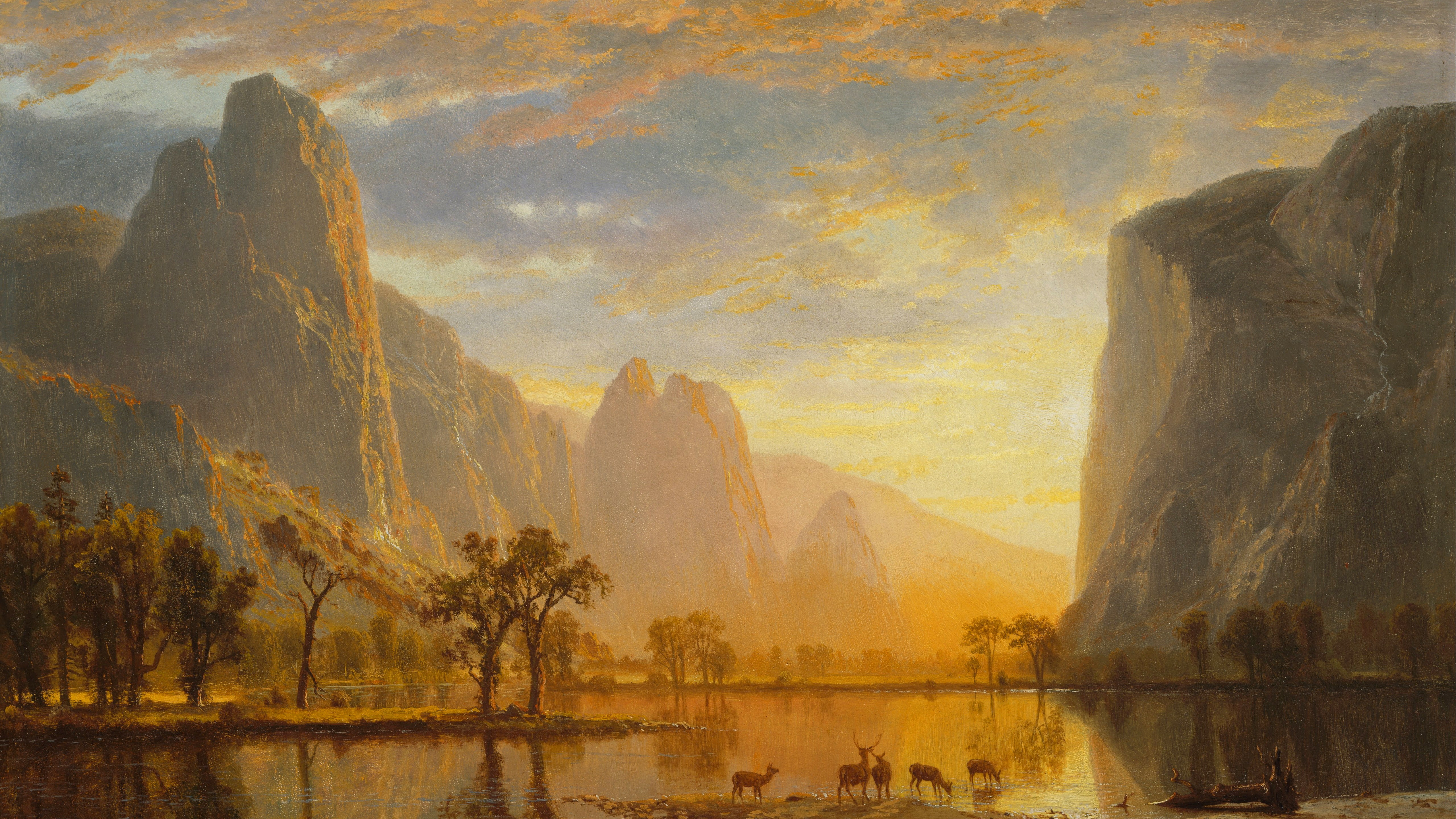 trees near mountains and body of water illustration Yosemite 2k 4k 5k