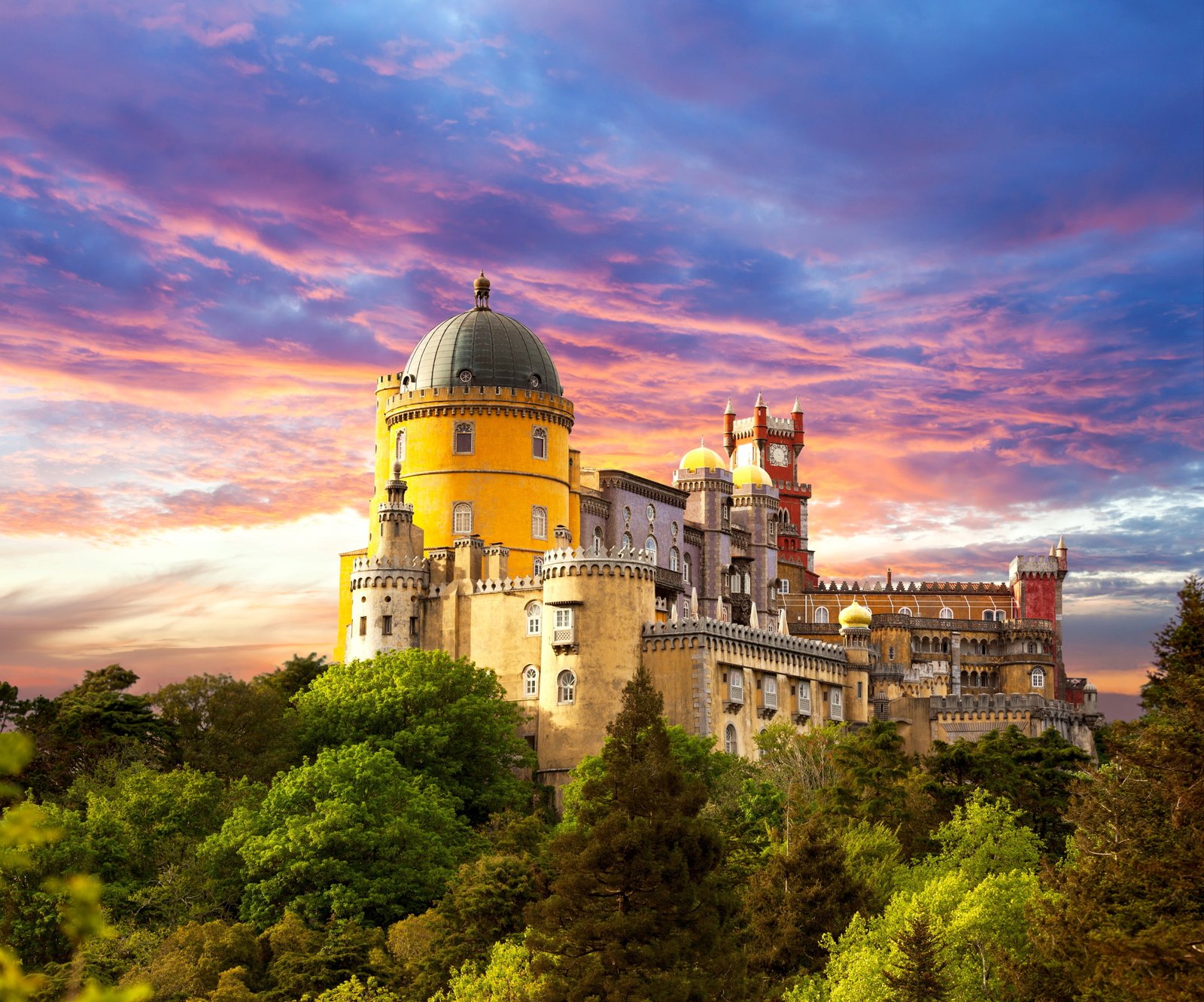 architecture nature clouds building castle trees sunset 2k 4k 5k