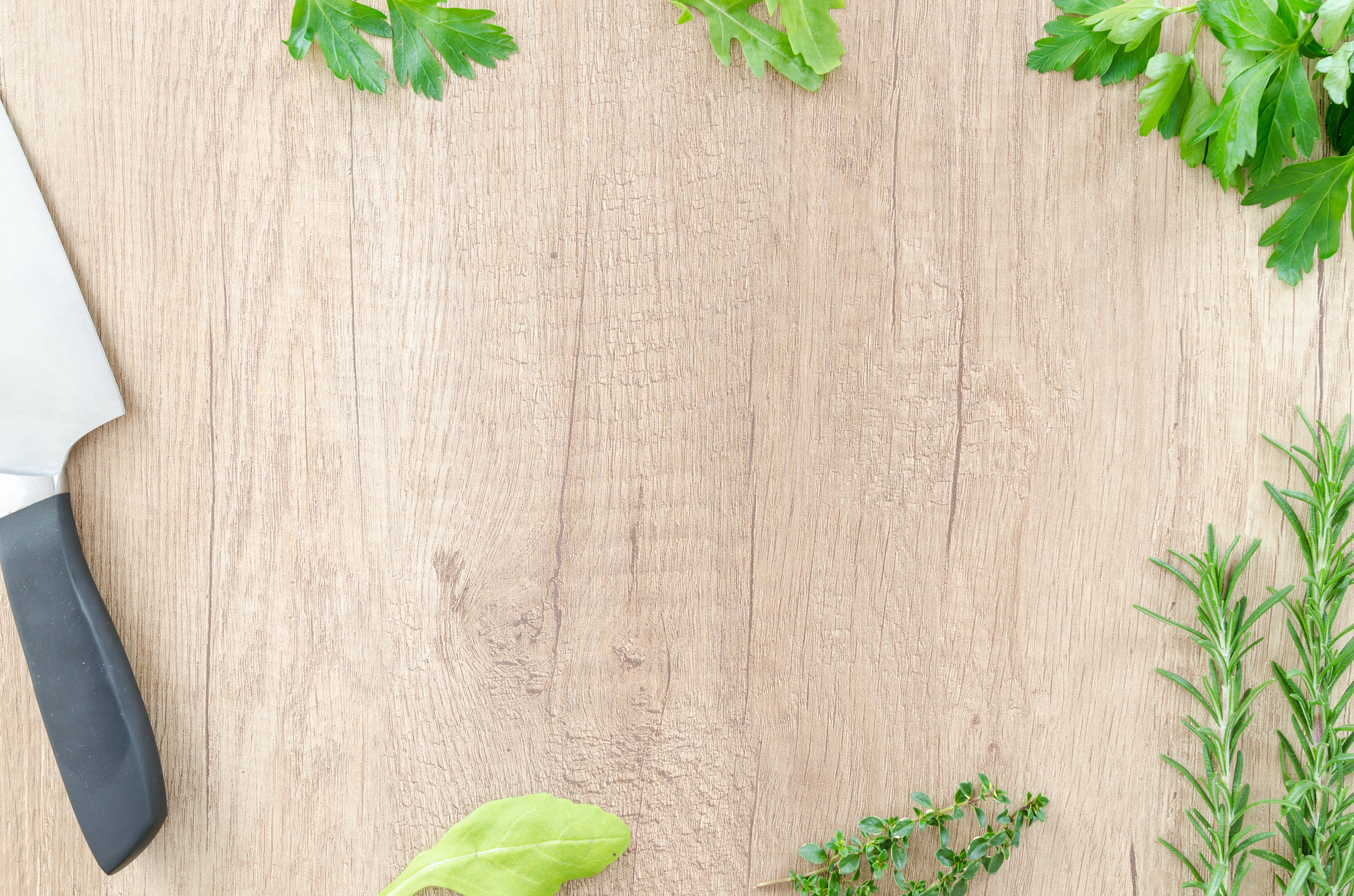 flat lay photography of cleaver knife and herbs food background 2k 4k 5k