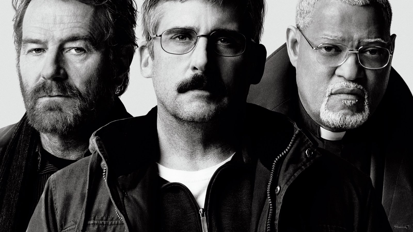 grayscale photo of actors Last Flag Flying Bryan Cranston Laurence Fishburne 2k 4k 5k 8k