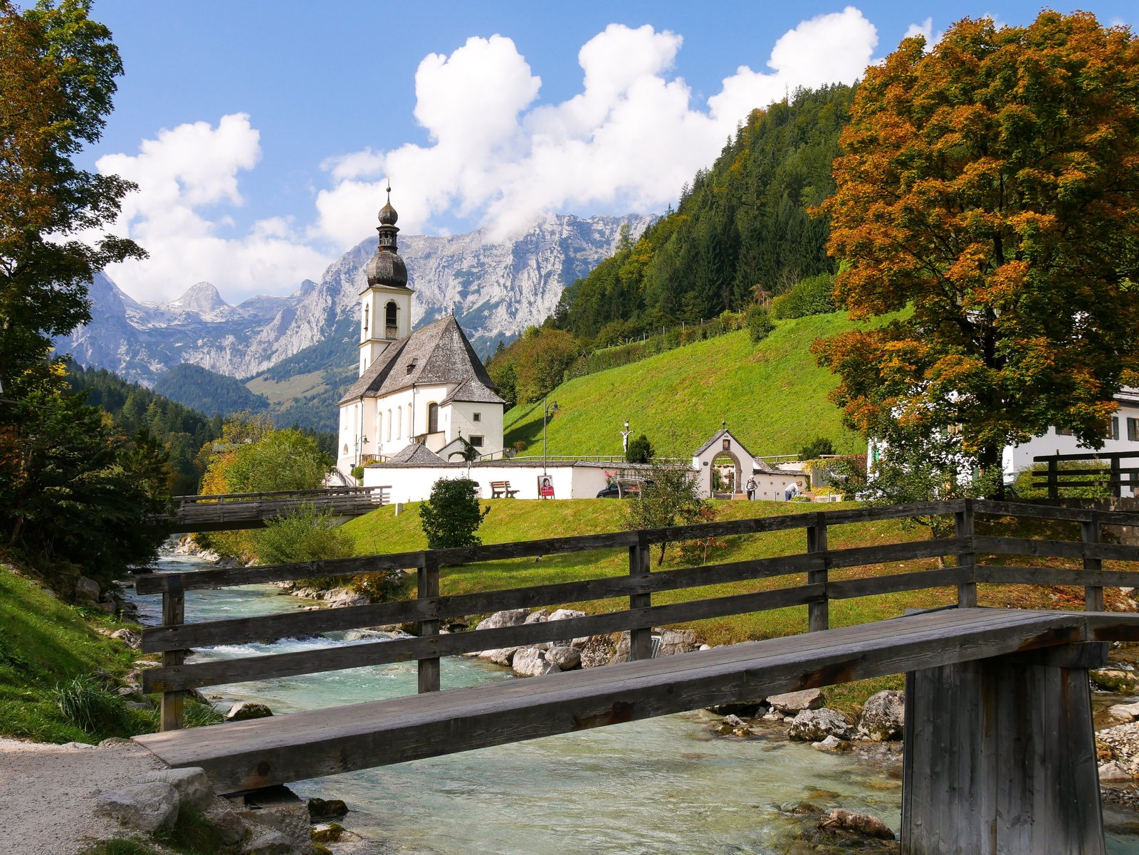 nature landscape mountains church river bridge ramsau 2k 4k 5k