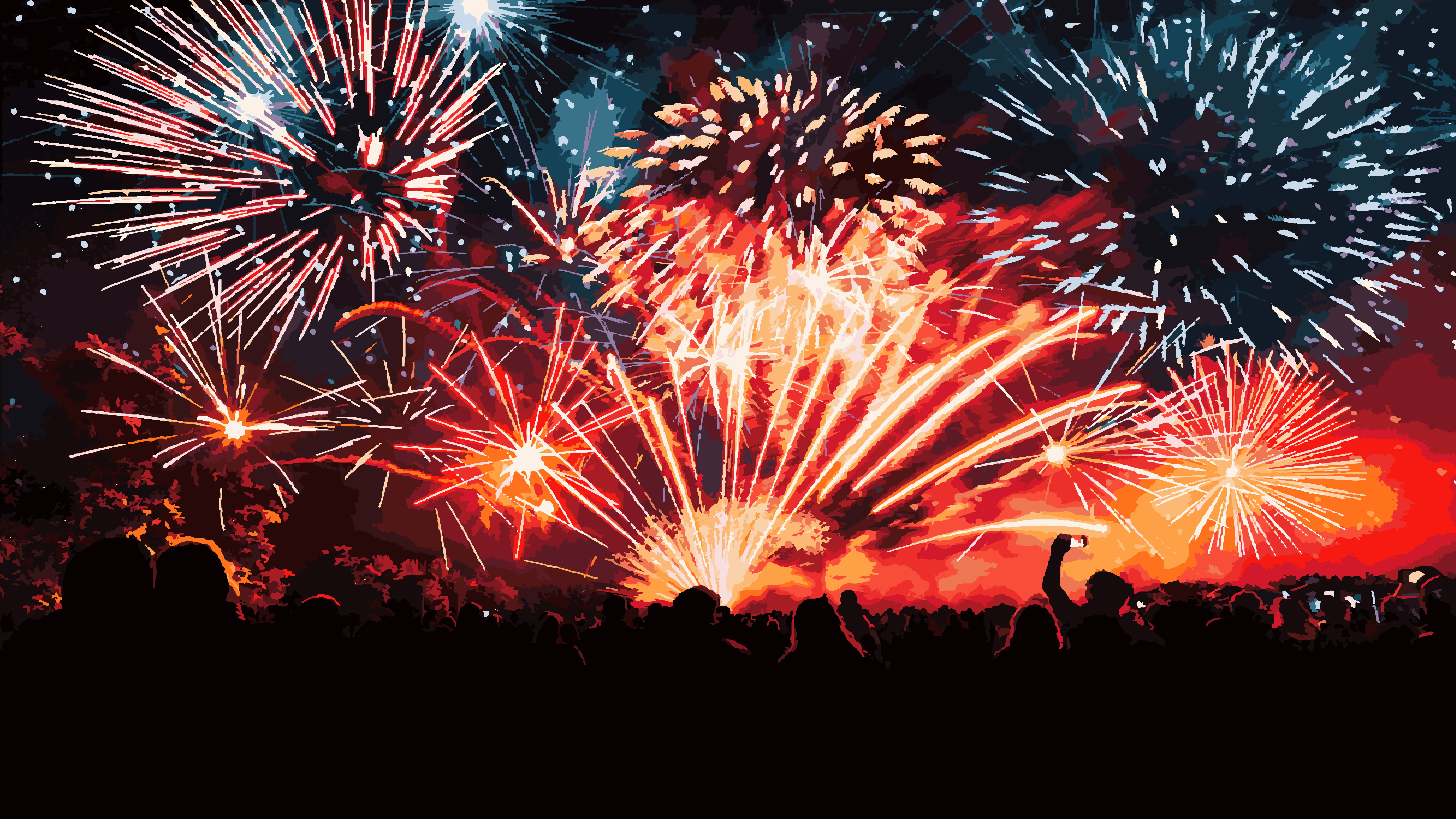 vector fireworks people crowds night digital art dark 2k 4k 5k 8k