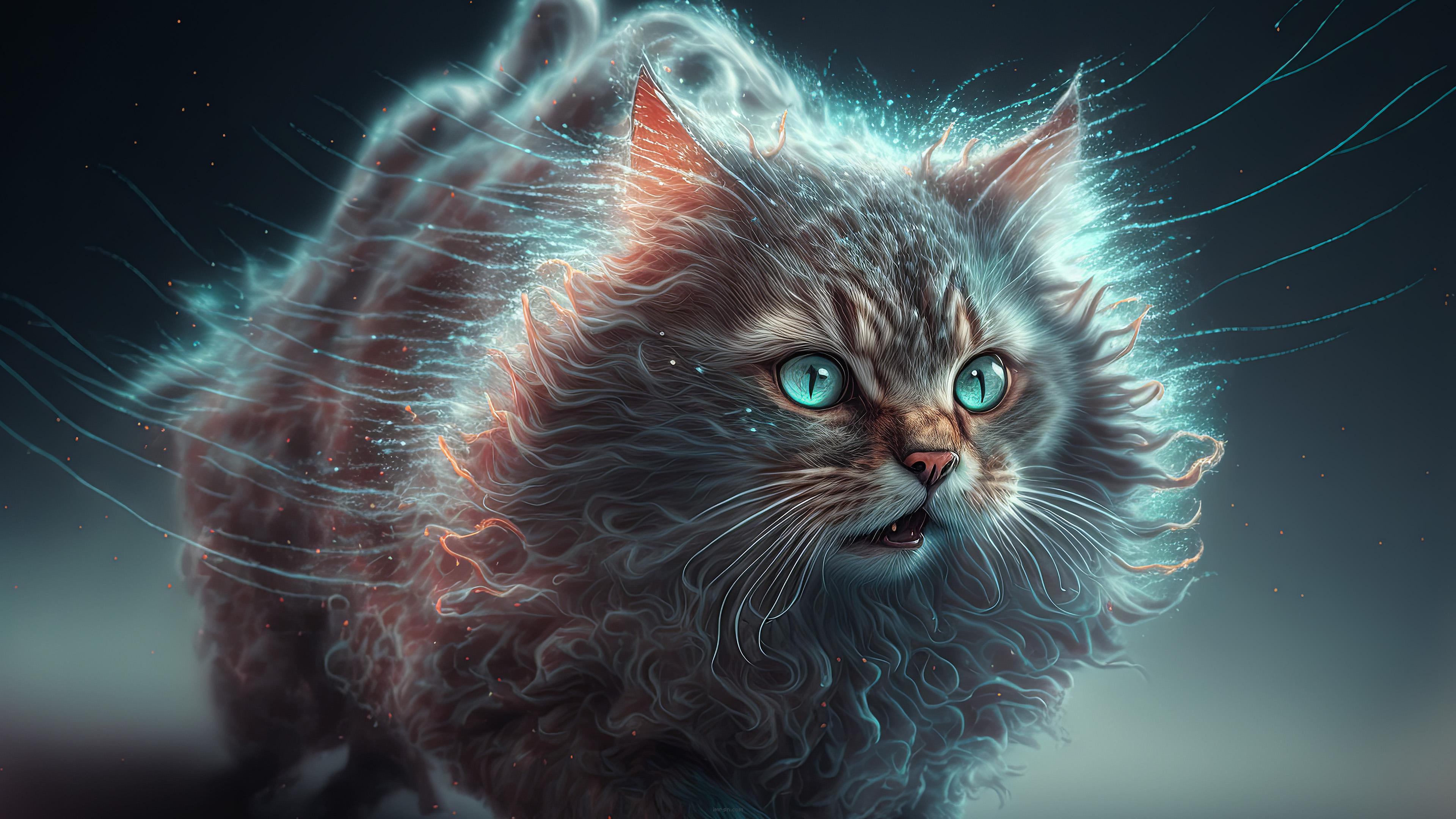 Electric Cat digital art fantasy illustration 2k 4k