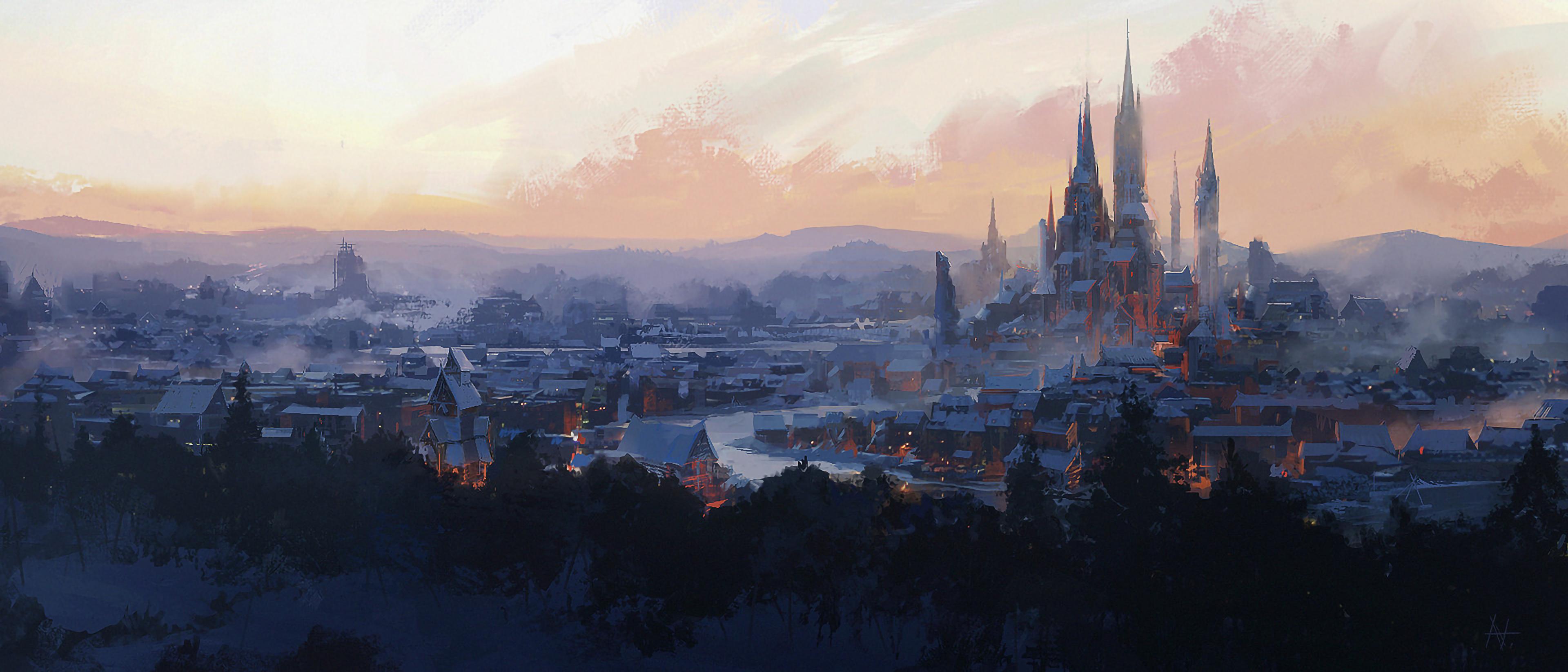 Ultrawide wallpaper city snow old dual monitor widescreen wide screen multiple 2k 4k