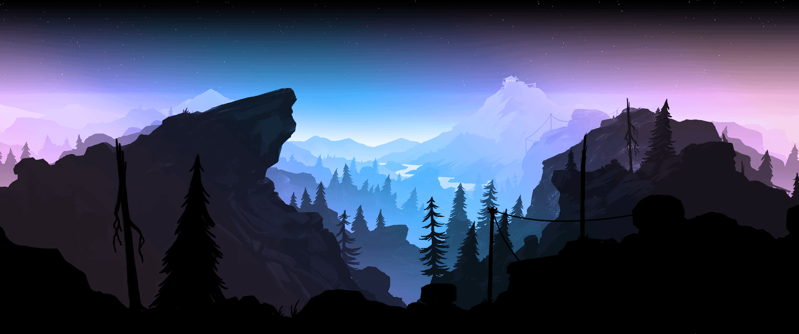 Firewatch abstract minimalism silhoutte dual monitor widescreen wide screen multiple 2k 4k 5k