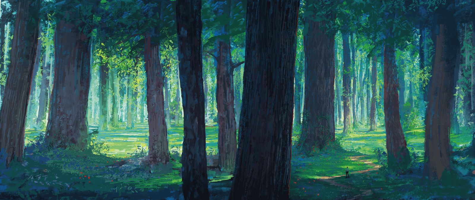 trees abstract forest green art illustration dual monitor widescreen wide screen multiple 2k 4k 5k