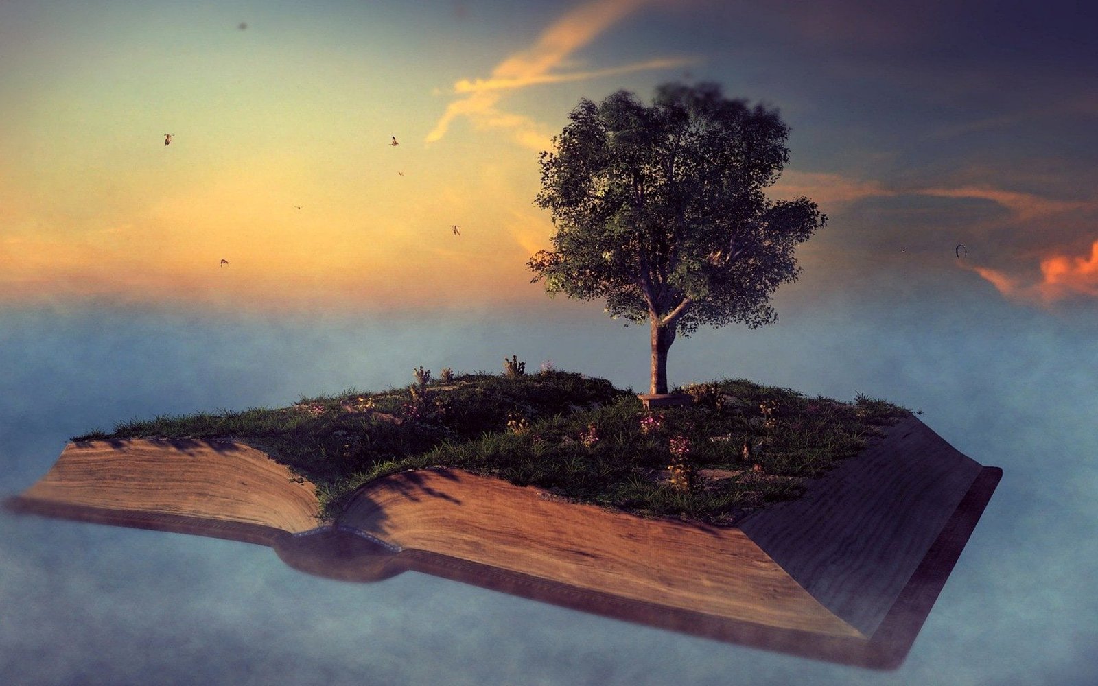 Landscape over book fantasy illustration digital art 2k