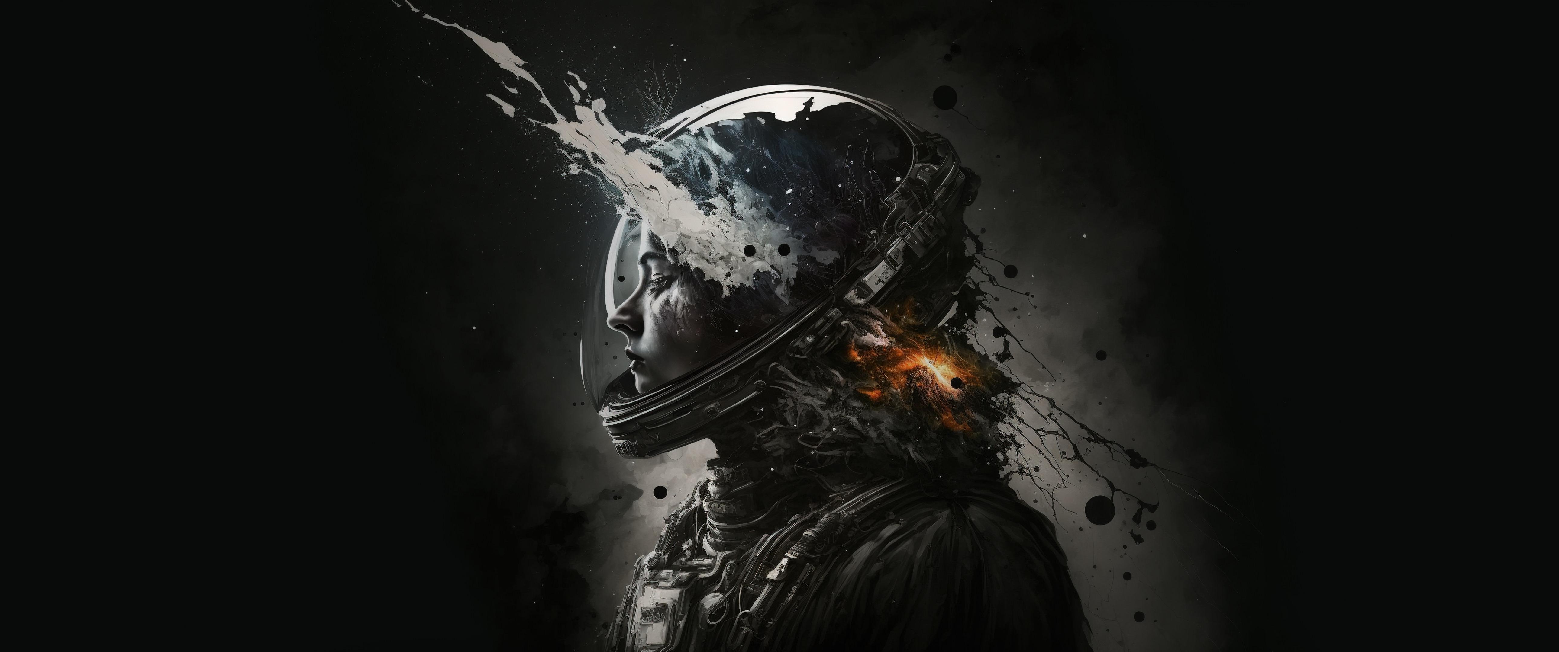 Astronaut wide screen dual monitor 2k 4k 5k