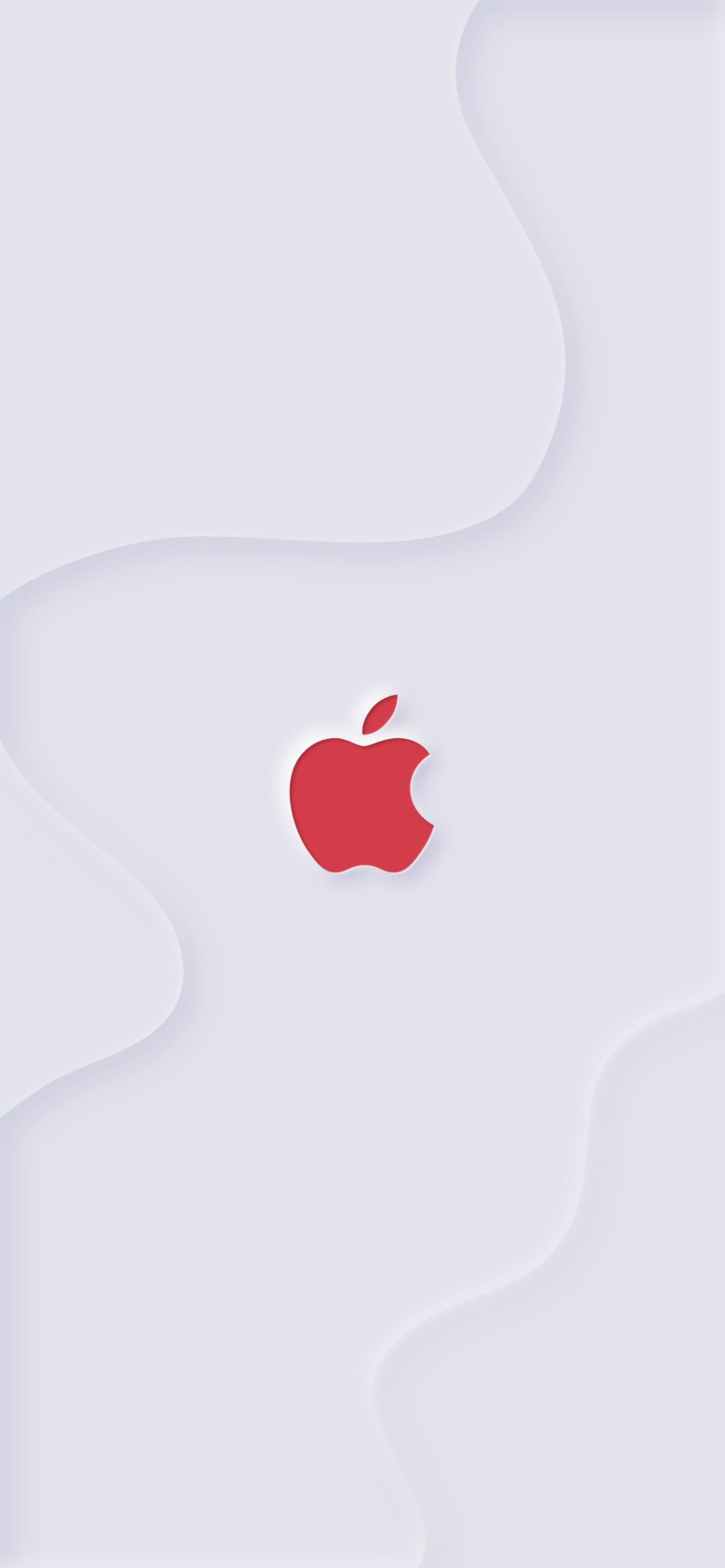 Neumorphic Apple logo red white background mobile wallpaper