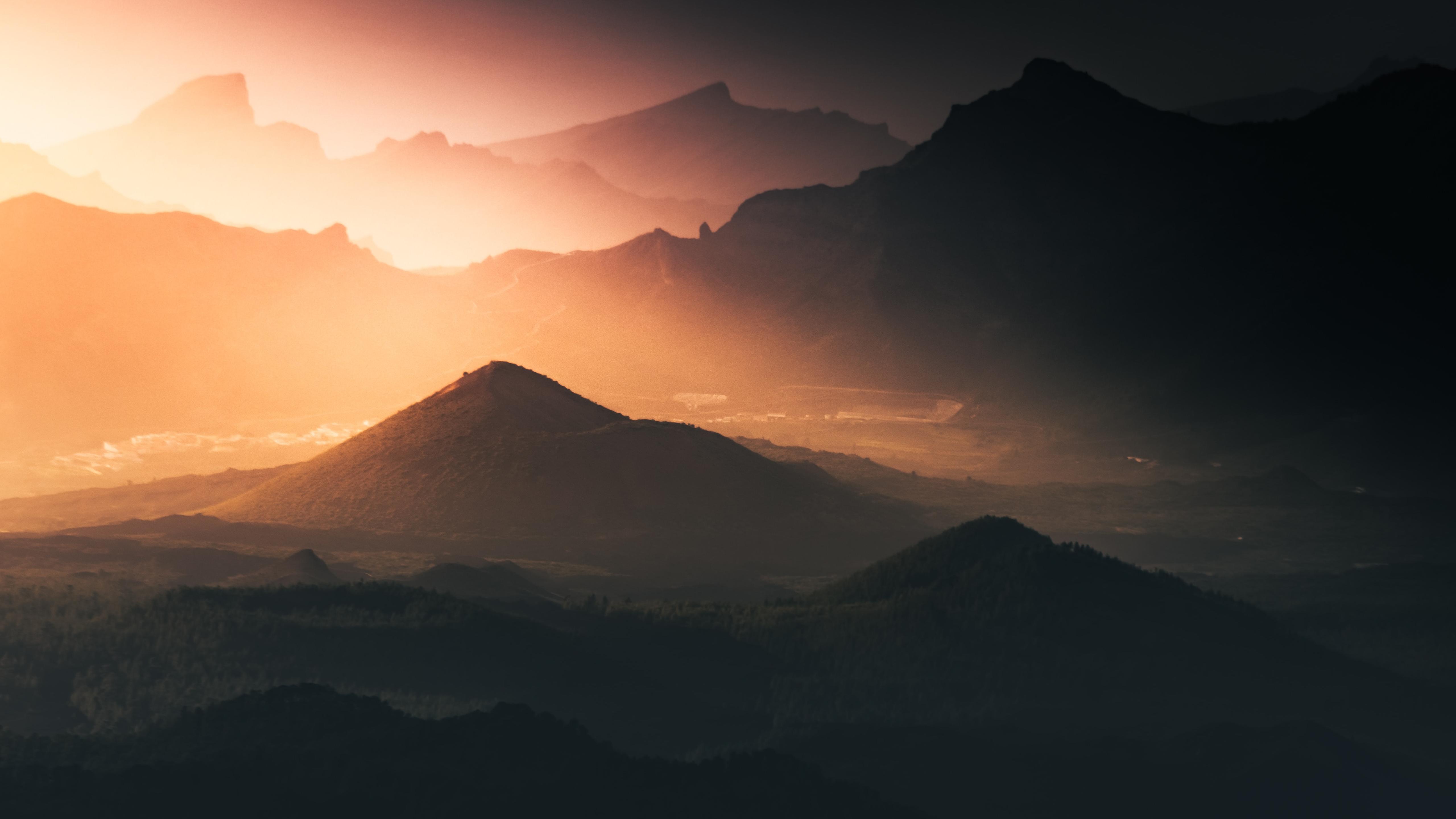 Landscape Fog mountains sun light landscape nature 2k 4k 5k