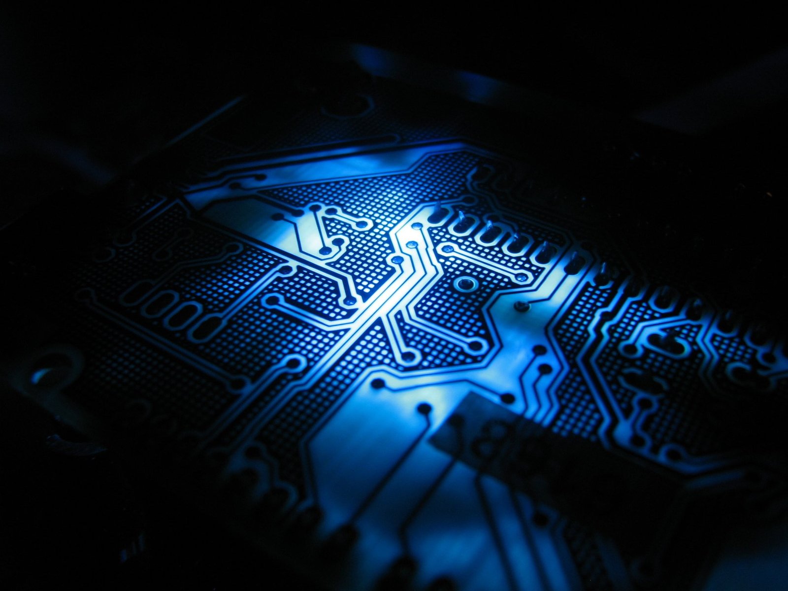 blue and black circuit board PCB geometry technology computer chip 2k