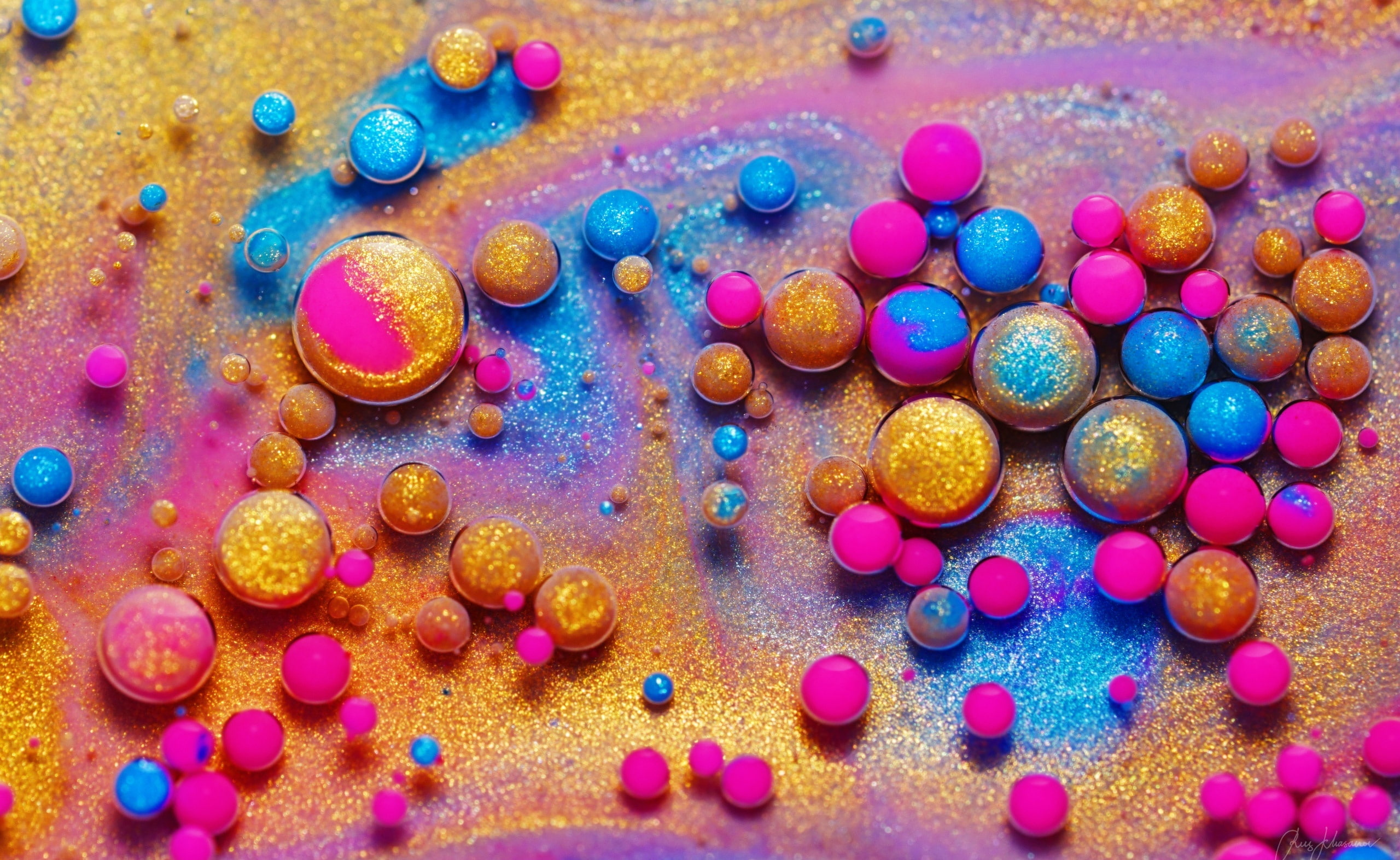 Colorful Paint Glitter Bubbles Macro Aero Drops Bright 2k