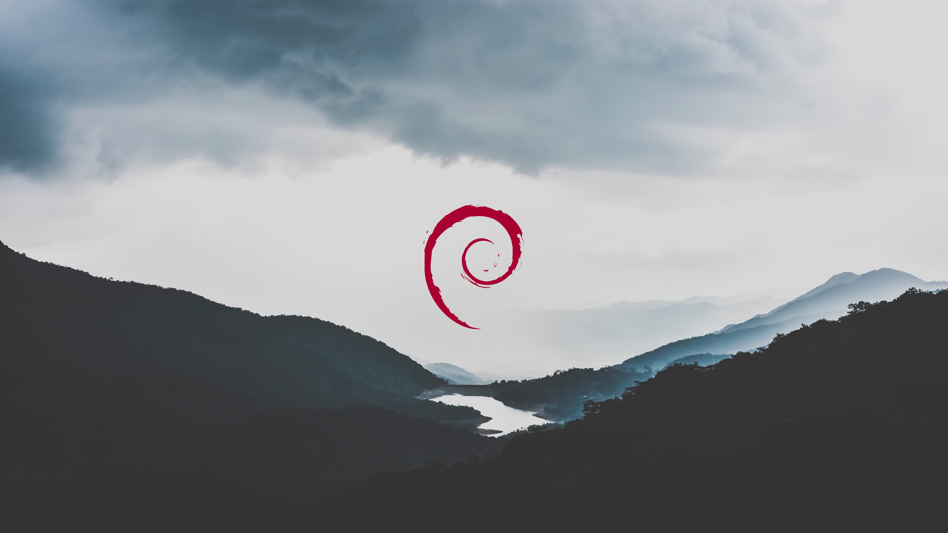 Debian Linux mountains river forest nature 2k 4k