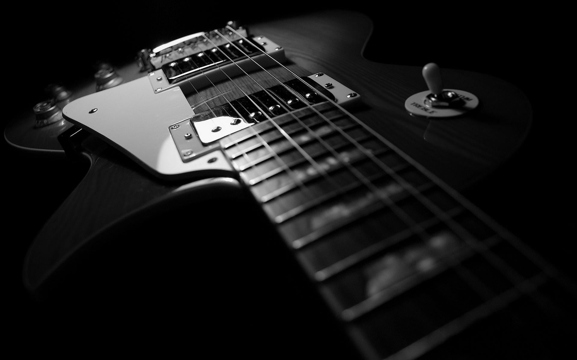 grayscale photo of electric guitar photography 2k
