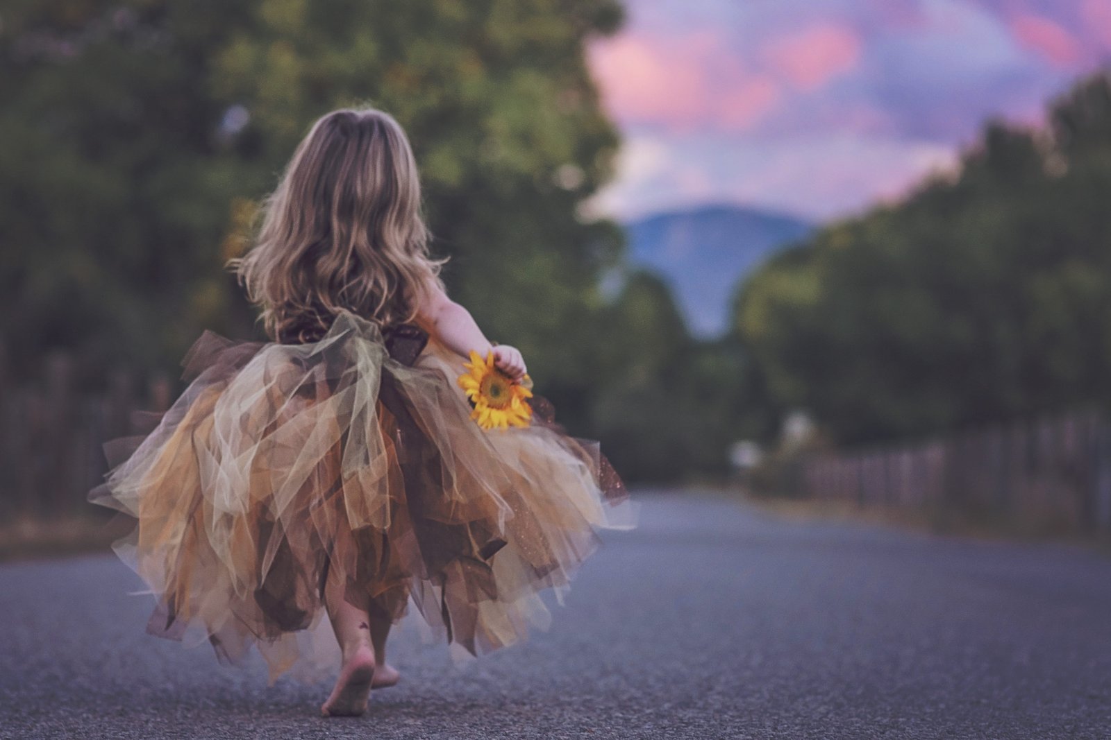 macro shot photography of girl in brown and black sleeveless gown holding sunflower during daytime 2k 4k