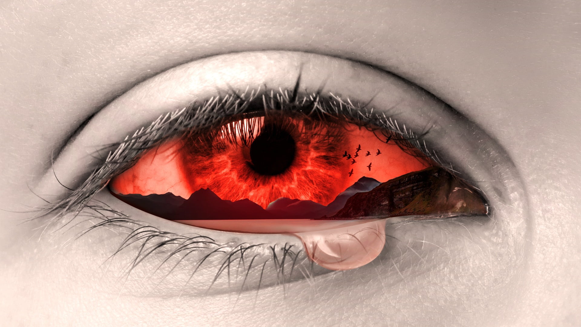 red eye with tears photo manipulation art sad crying design 2k