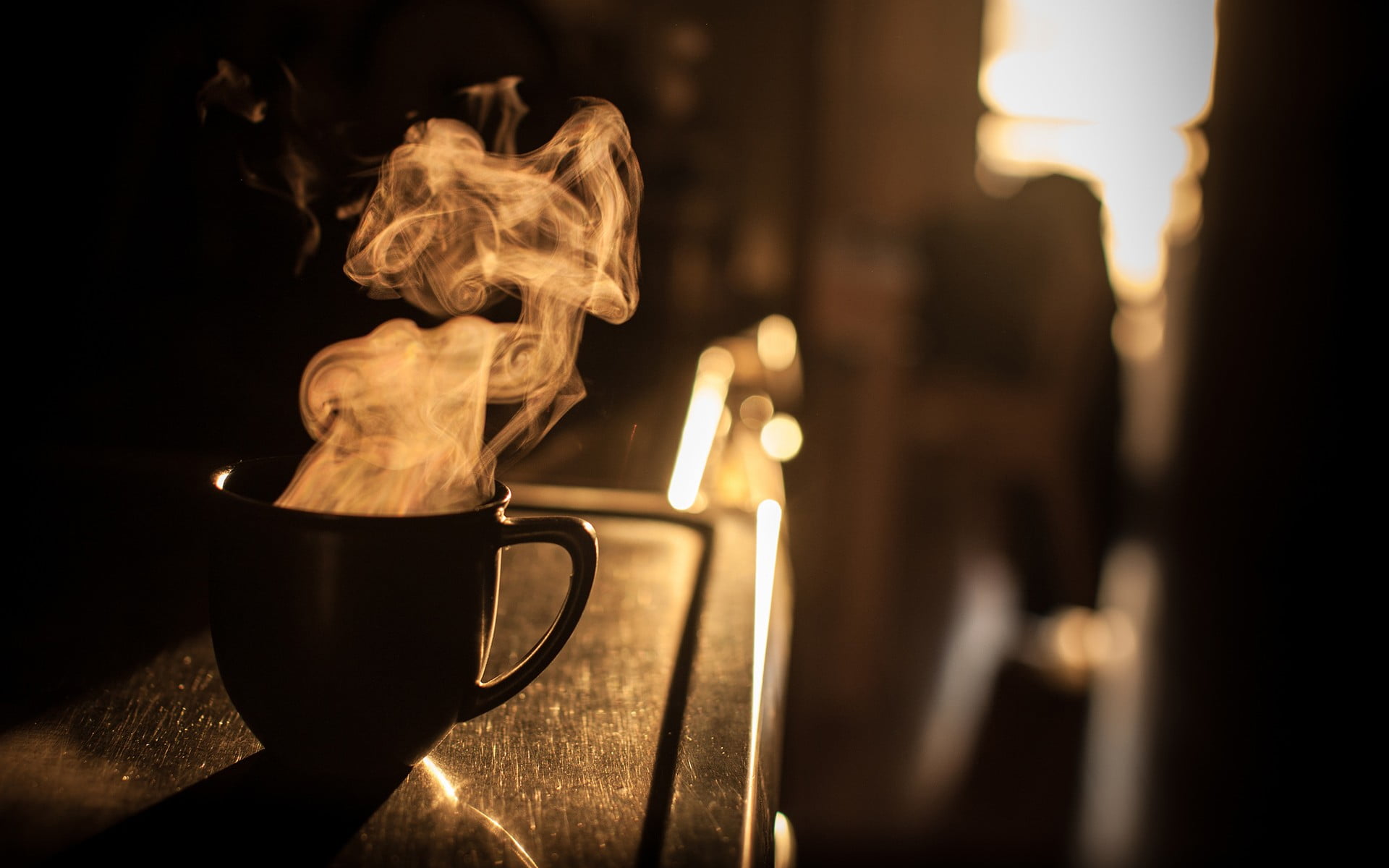 teacup silhouette of mug with smoke coffee mugs drink depth field 2k
