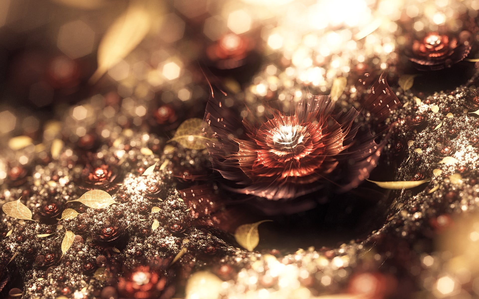 black and red flower fractal abstract bokeh digital art selective focus 2k