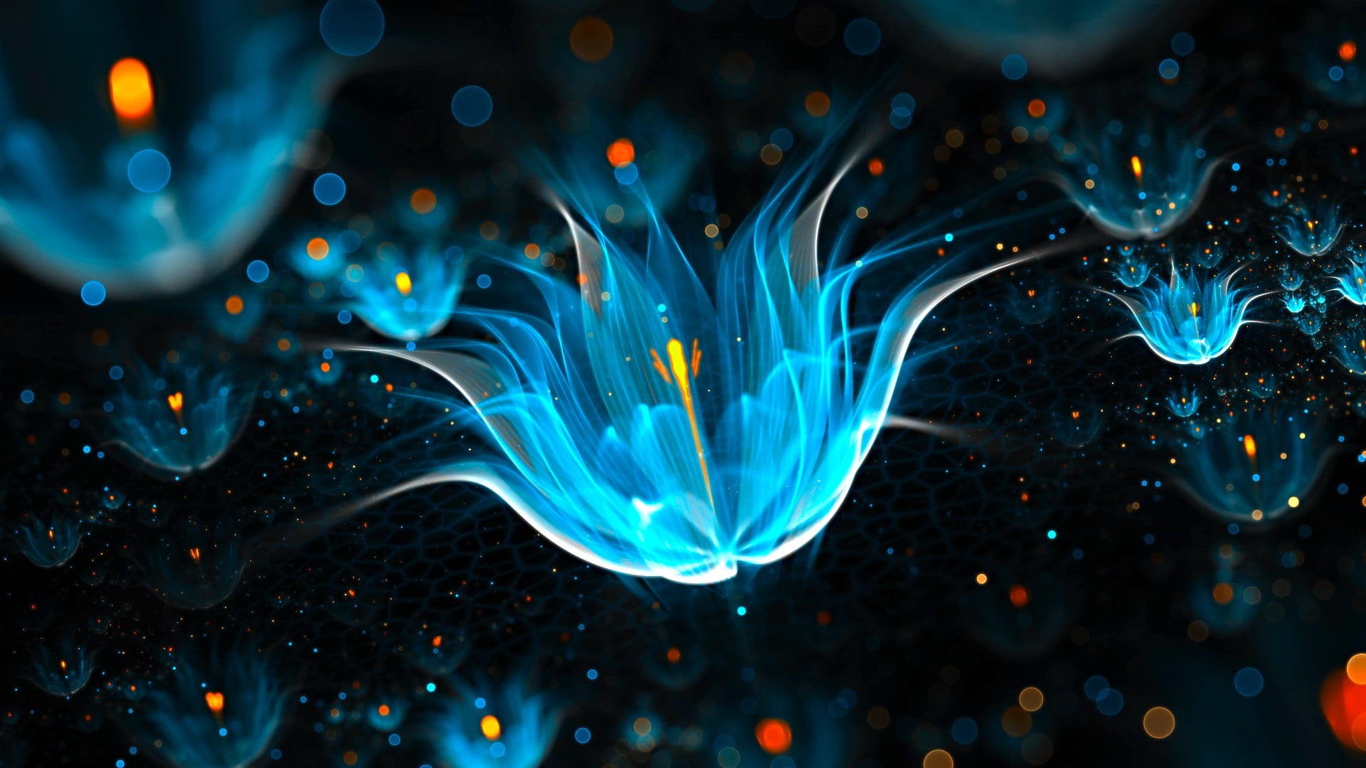 blue floral vector art abstract fractal flowers bokeh 2k