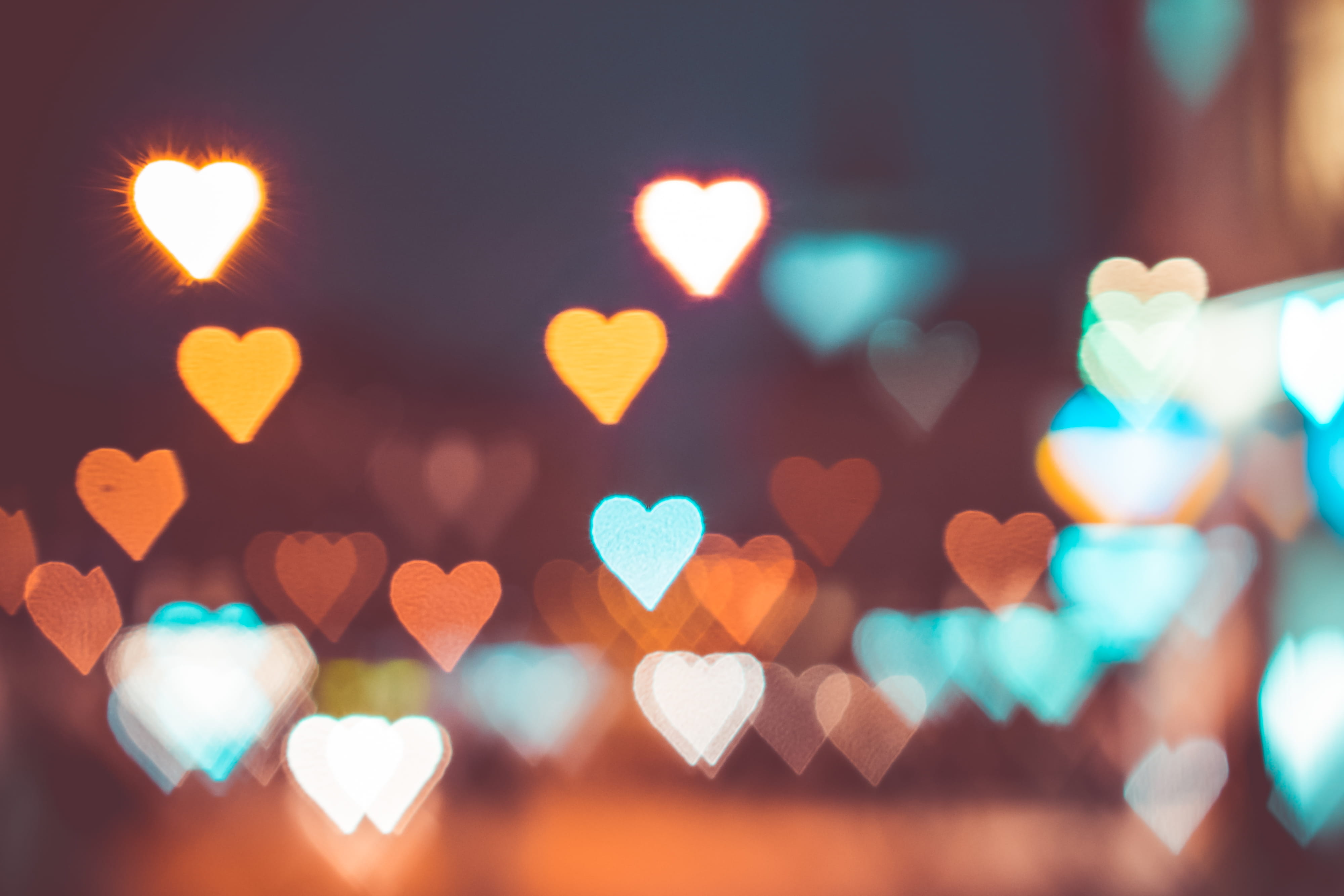 Abstract Bokeh Hearts Real Light background colorful dark 2k 4k