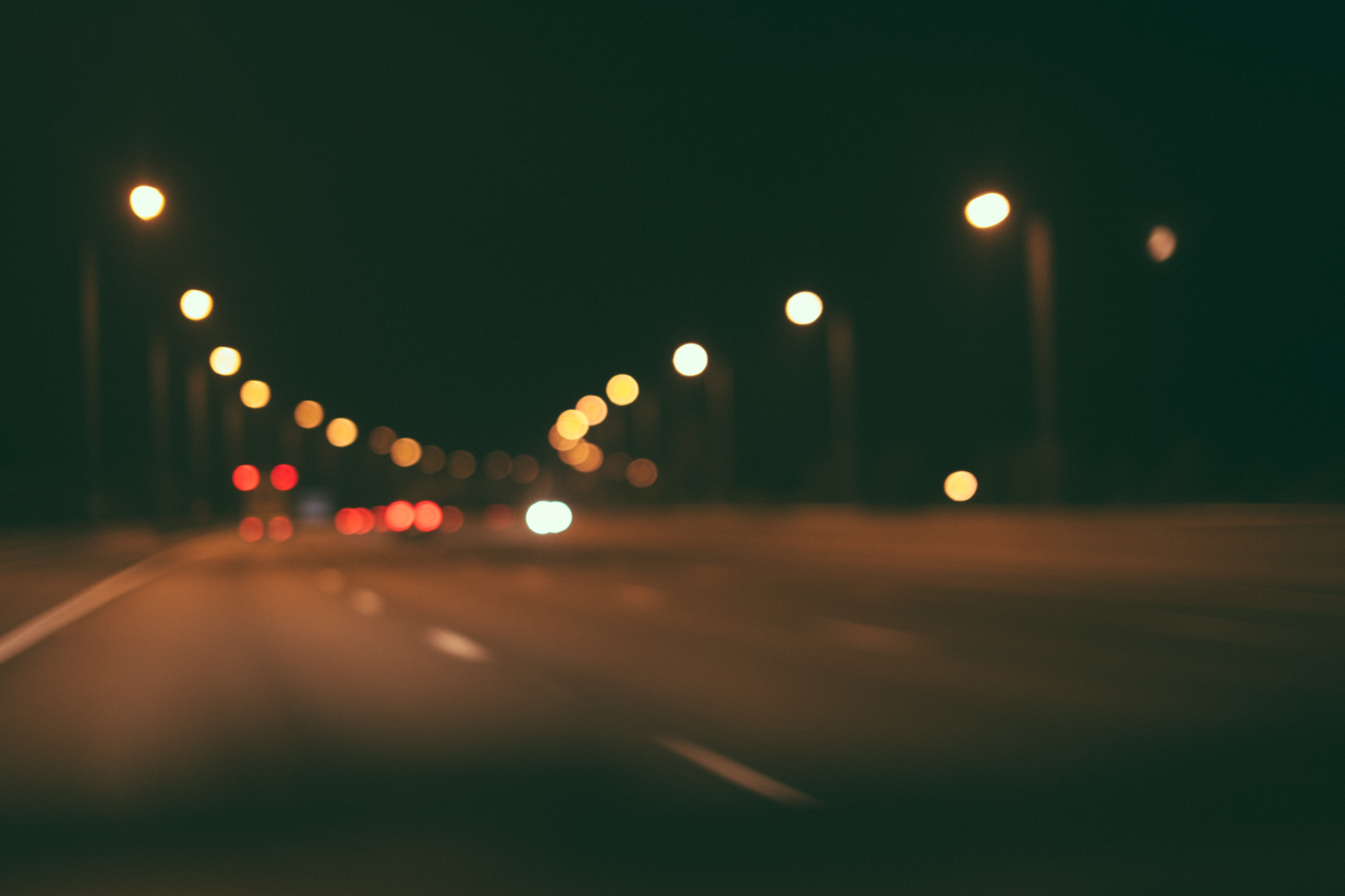 bokeh photography road street lights nighttime highway dark 2k 4k 5k