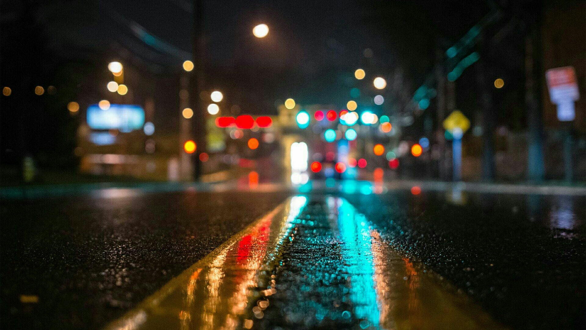 city lights bokeh blurred blurry asphalt rainy day 58 2k