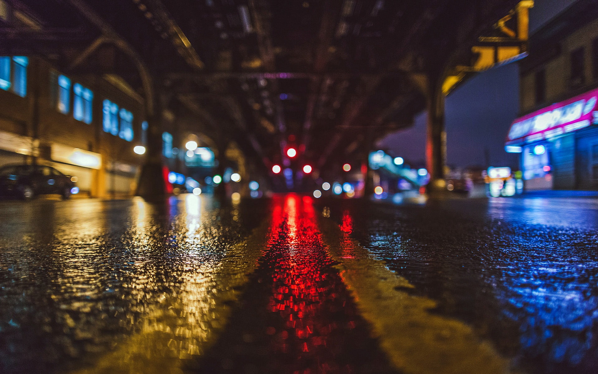 city the lights rain night bokeh New York state Bronx 2k