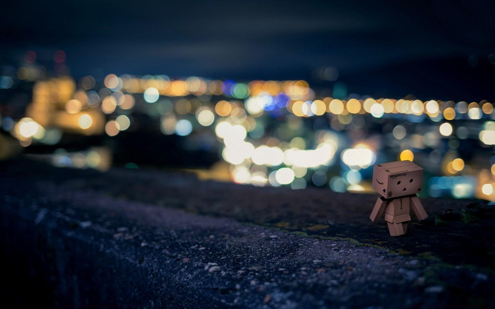 Danbo Box Night City Lights Bokeh 2k