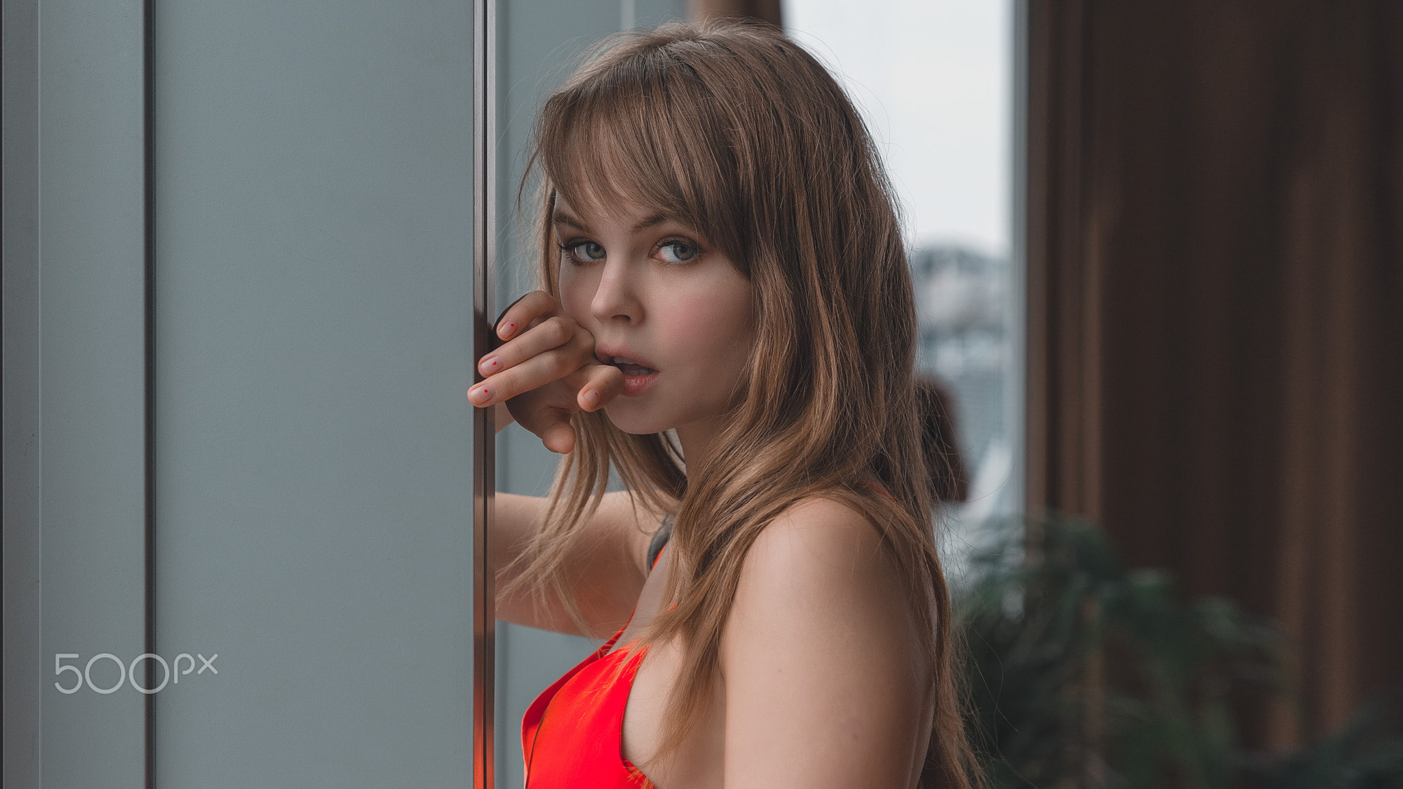 face portrait model Anastasia Scheglova bokeh straight hair 2k