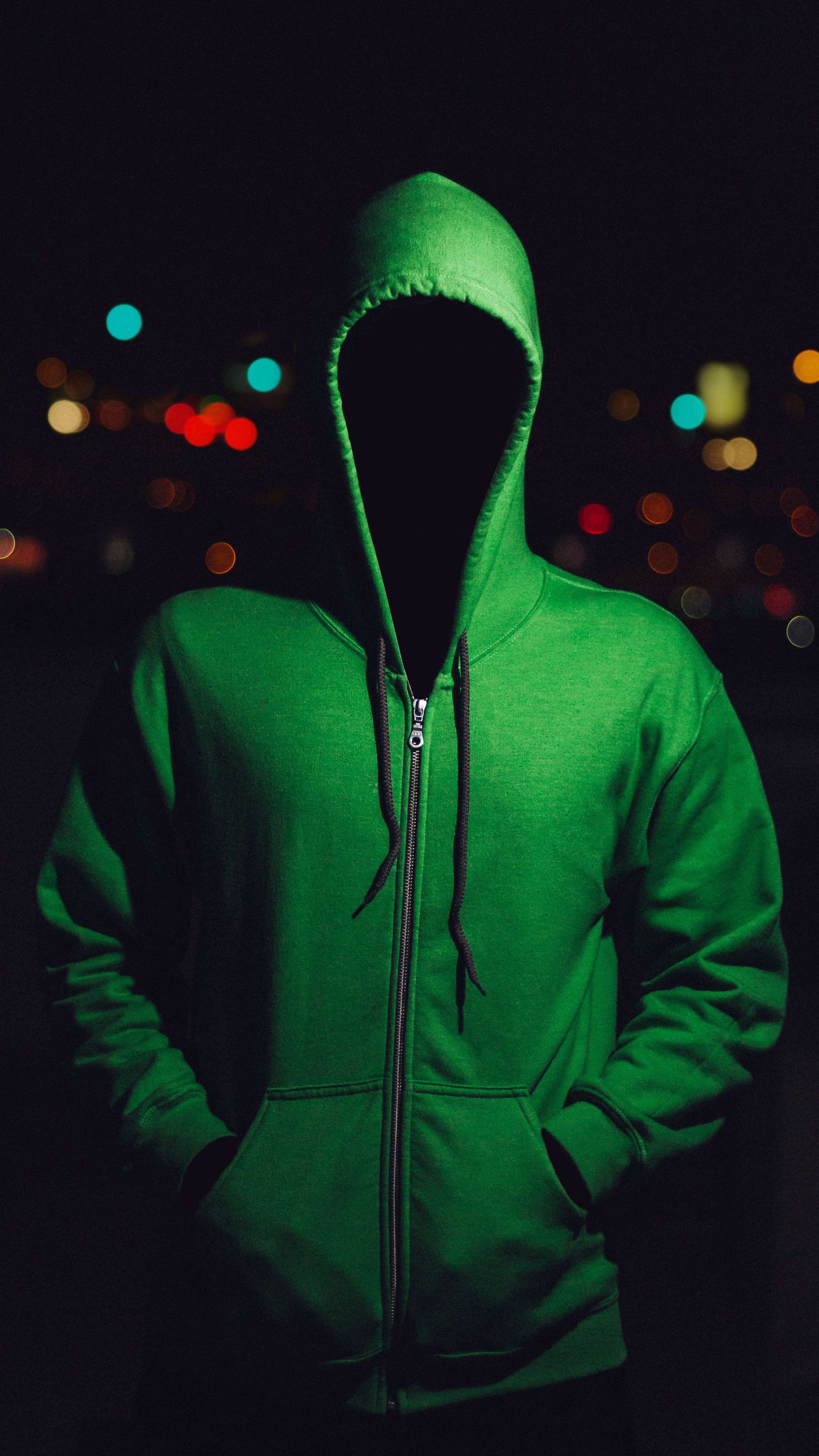 green full zip hoodie jacket man faceless bokeh horror anonymous 2k