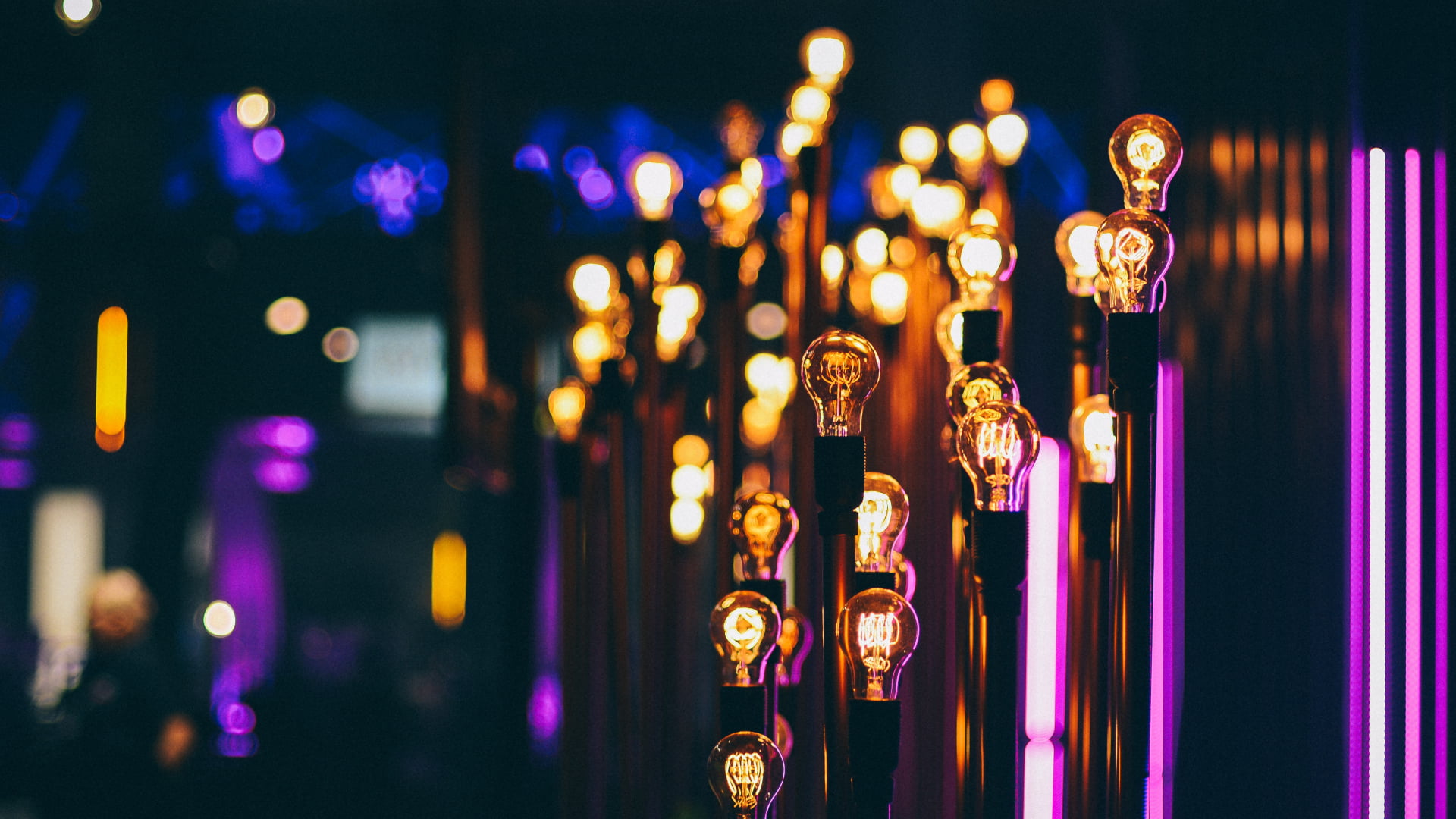 light bulb lot lights photography bokeh night neon lightbulb 2k