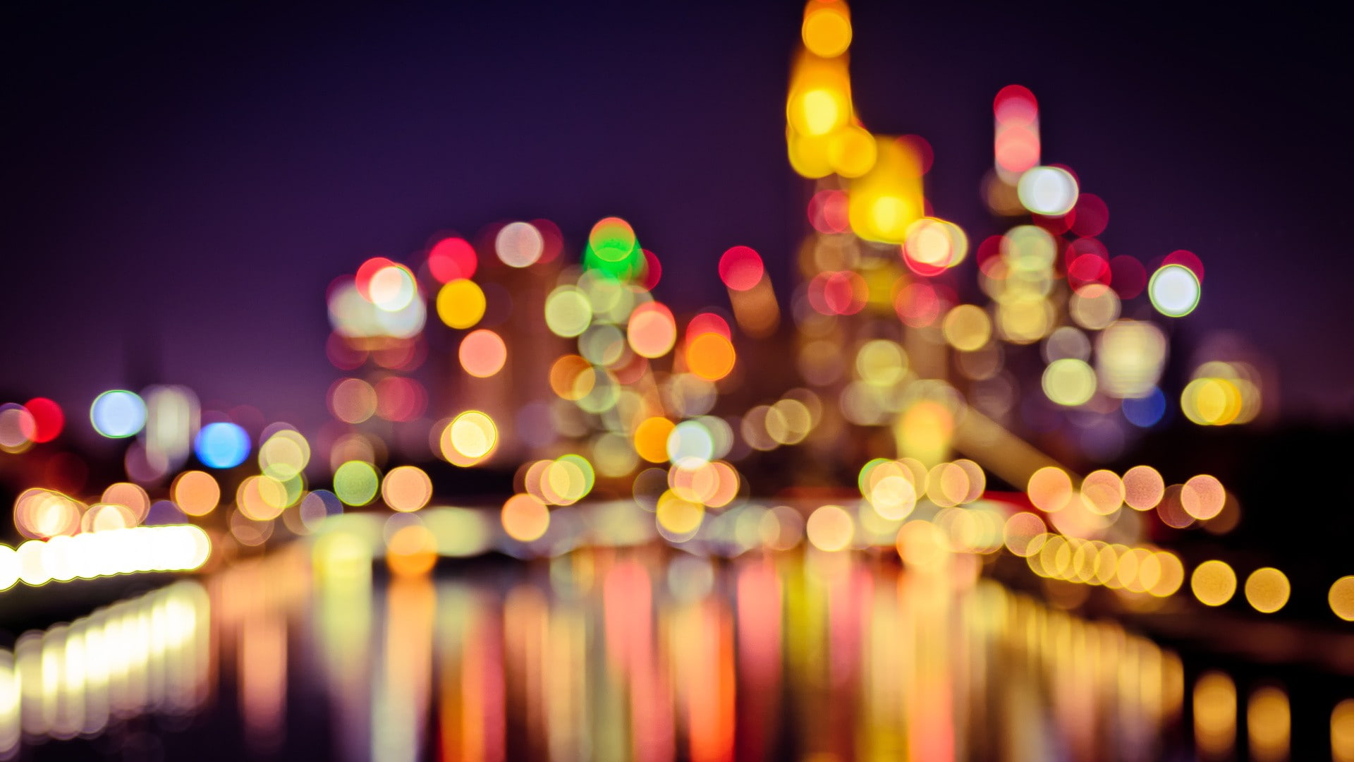 night lights bokeh Frankfurt Germany cityscape building 2k