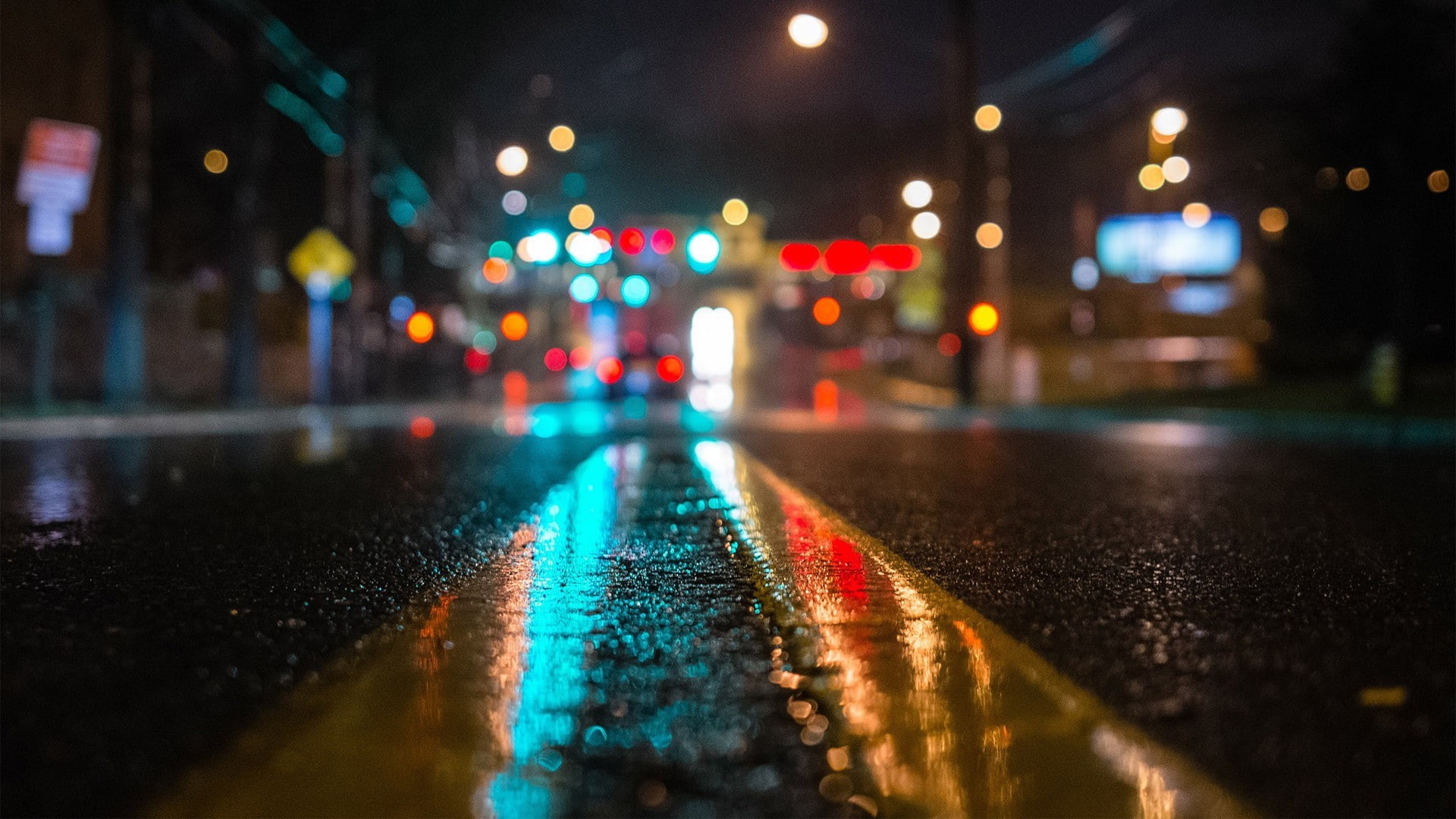photography reflection street lights bokeh traffic 2k