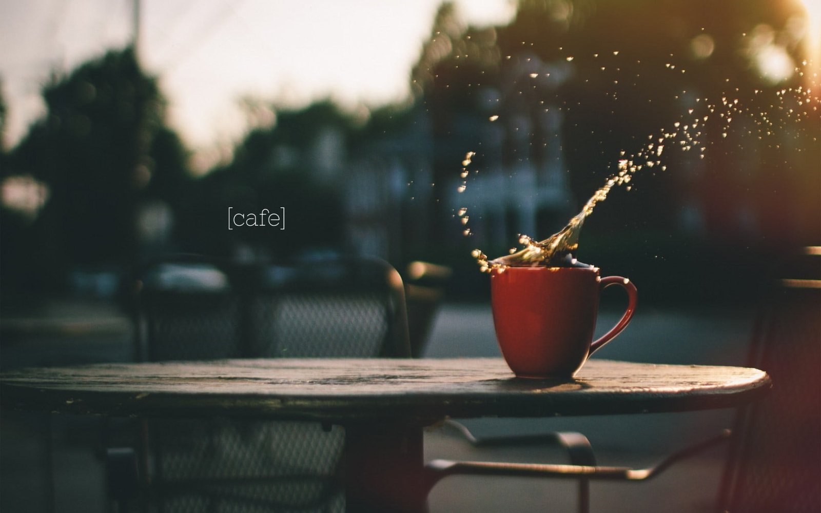 red ceramic mug coffee mugs table house chair bokeh trees 2k
