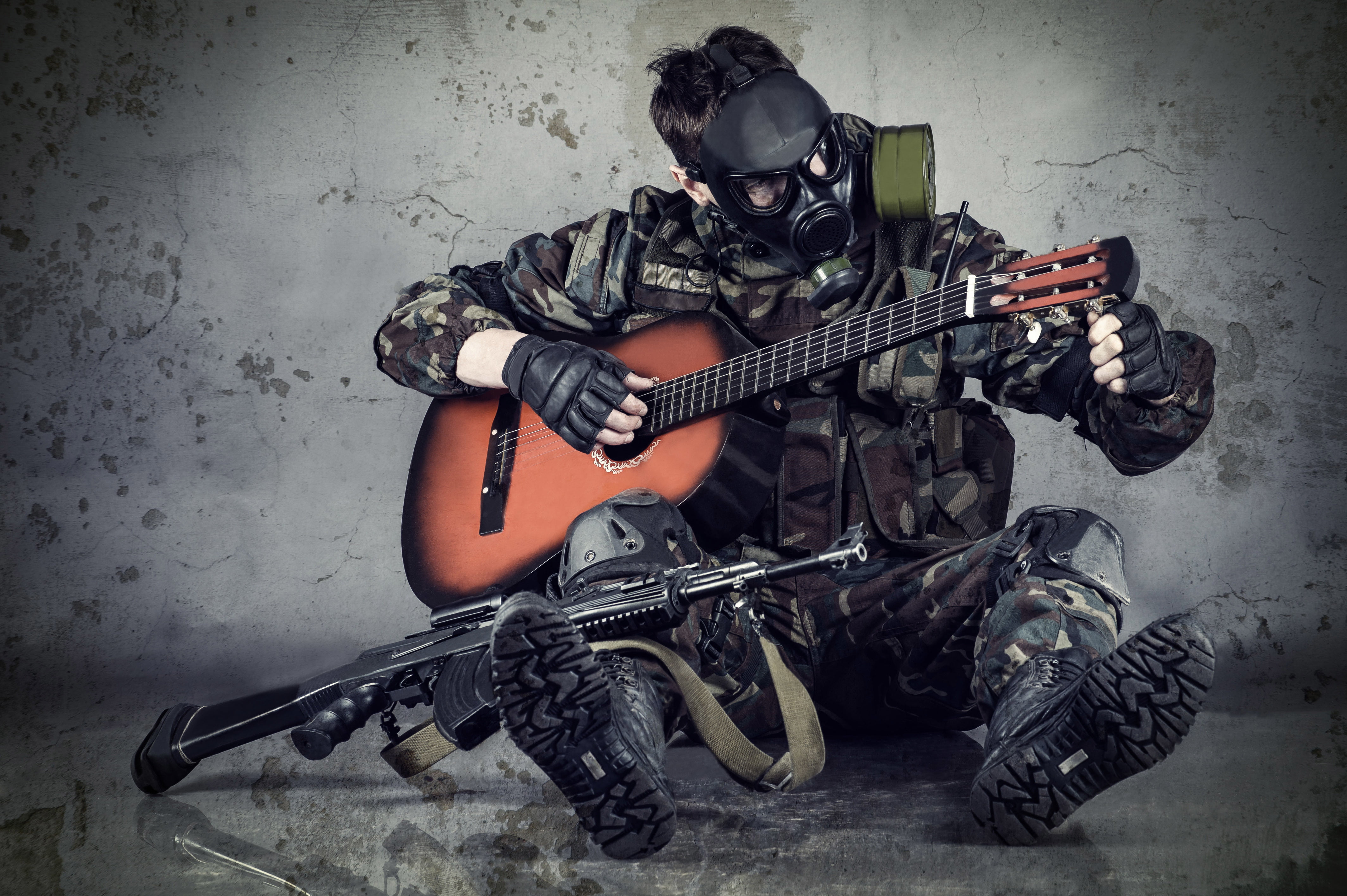 soldier playing guitar wallpaper hope the situation blur mask 2k 4k