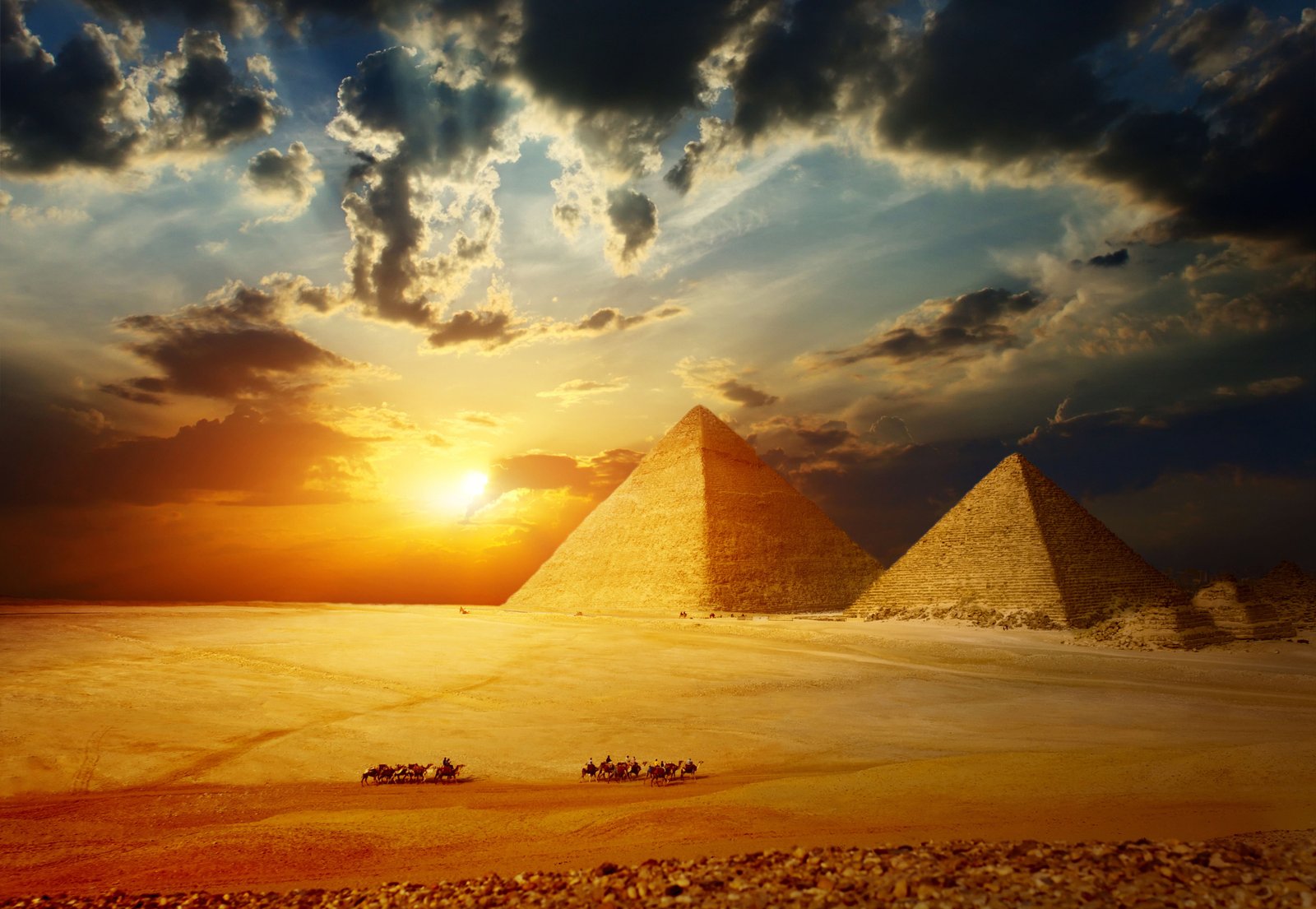 two concrete pyramids the sky sun landscape HDR blur 2k 4k 5k