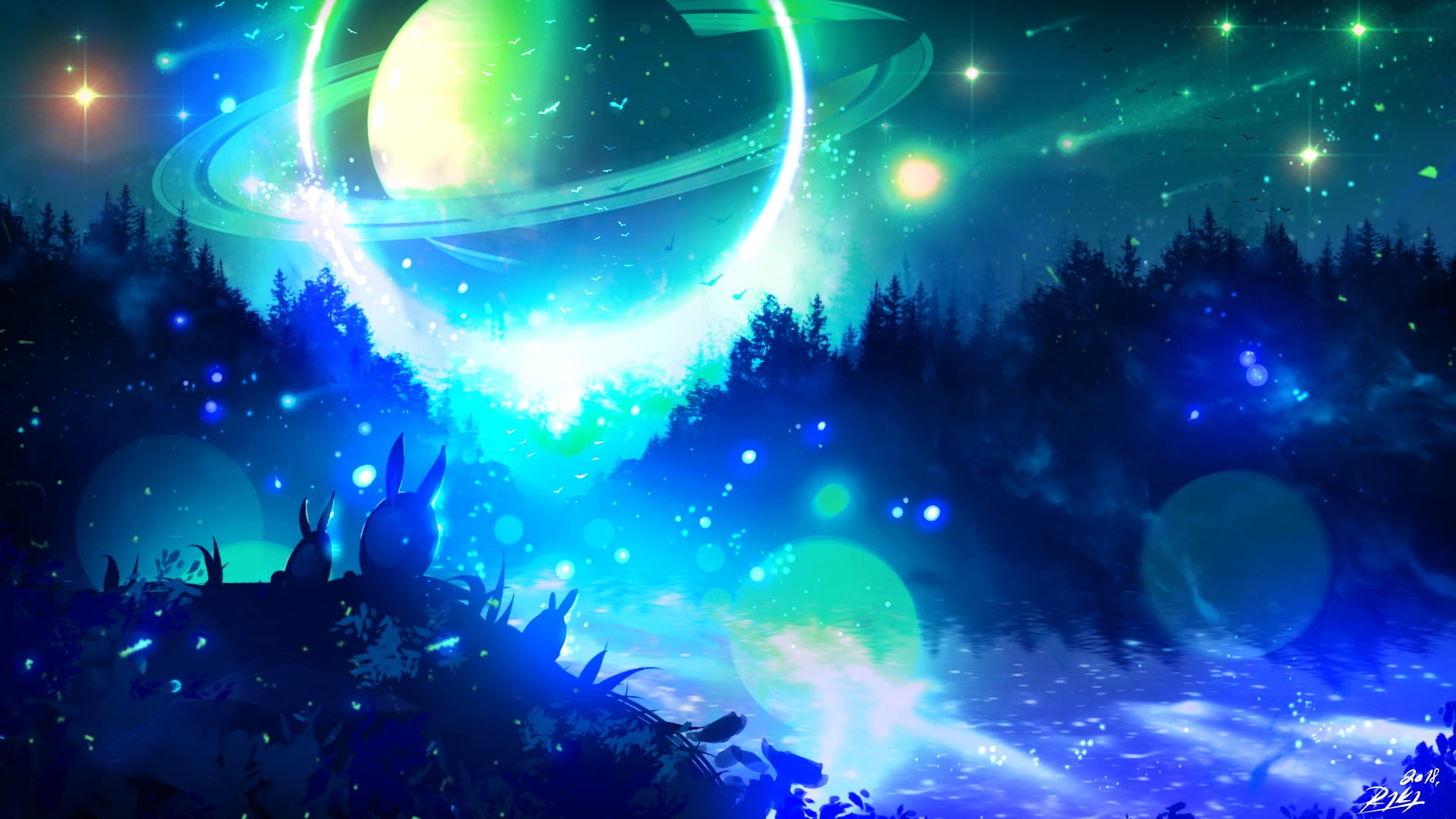 ryky painting digital art forest bokeh fantasy night 2k