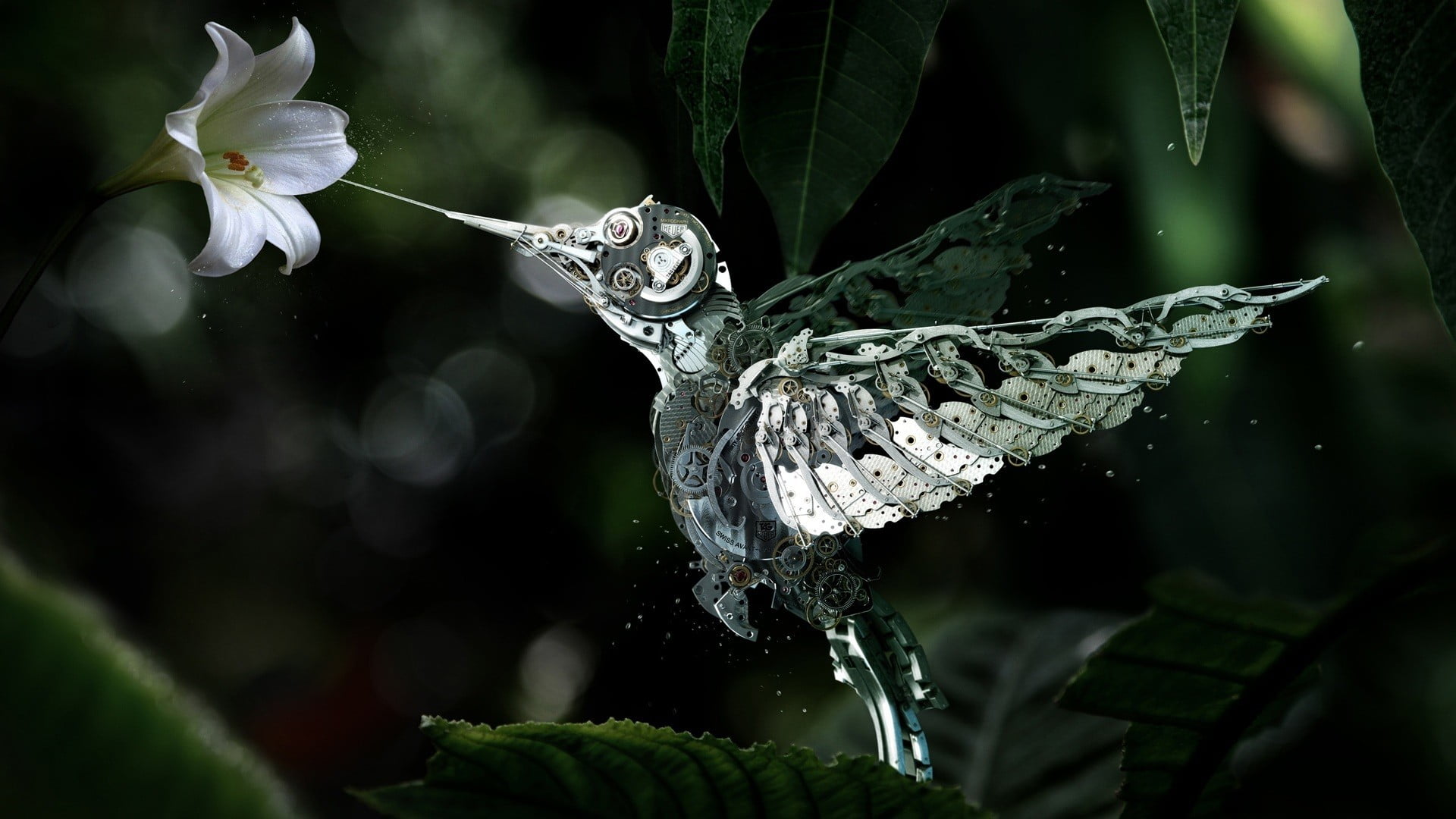 white hummingbird wallpaper clear glass bird figurine near flower 2k