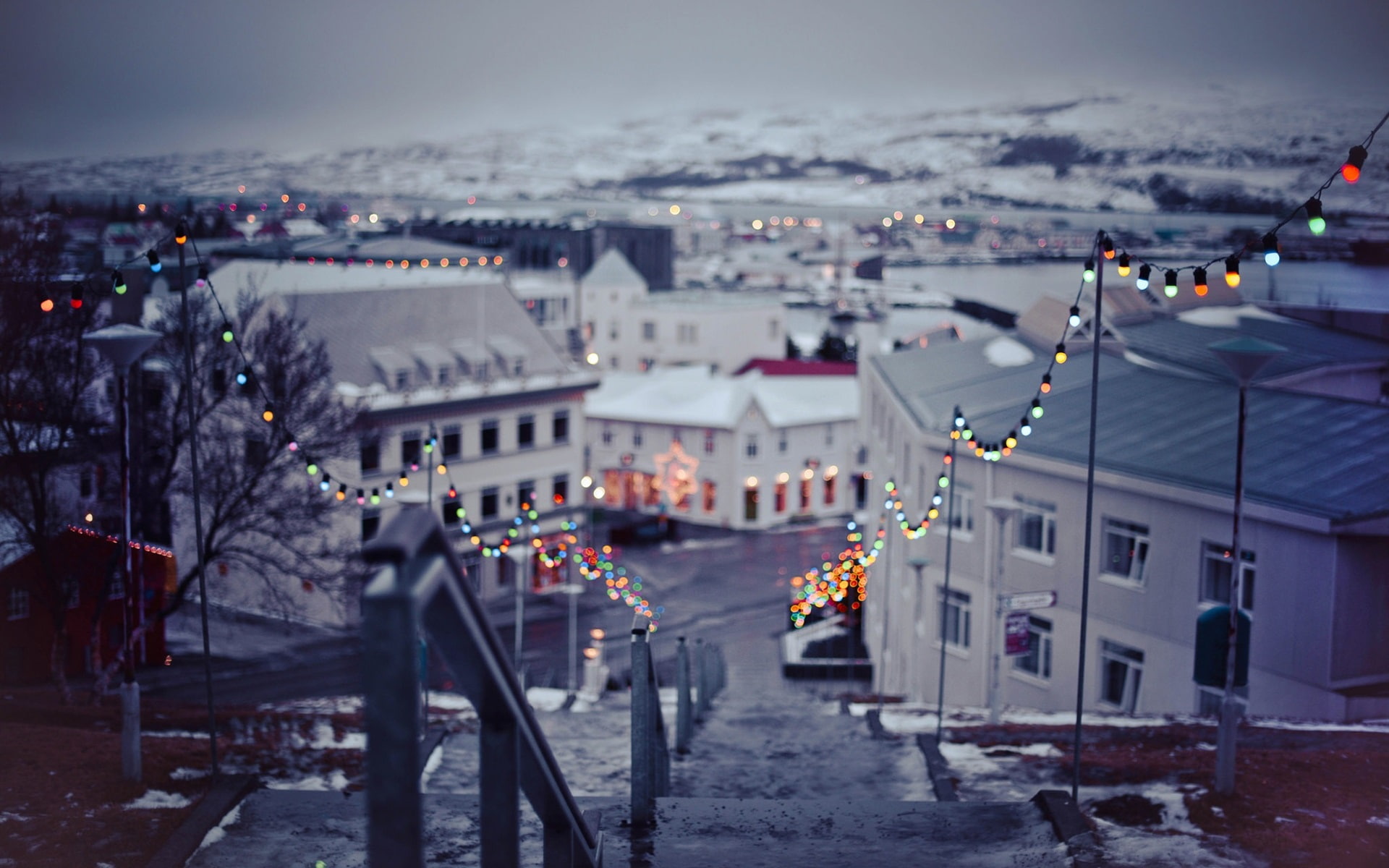 Winter city Christmas lights bokeh new year 2k