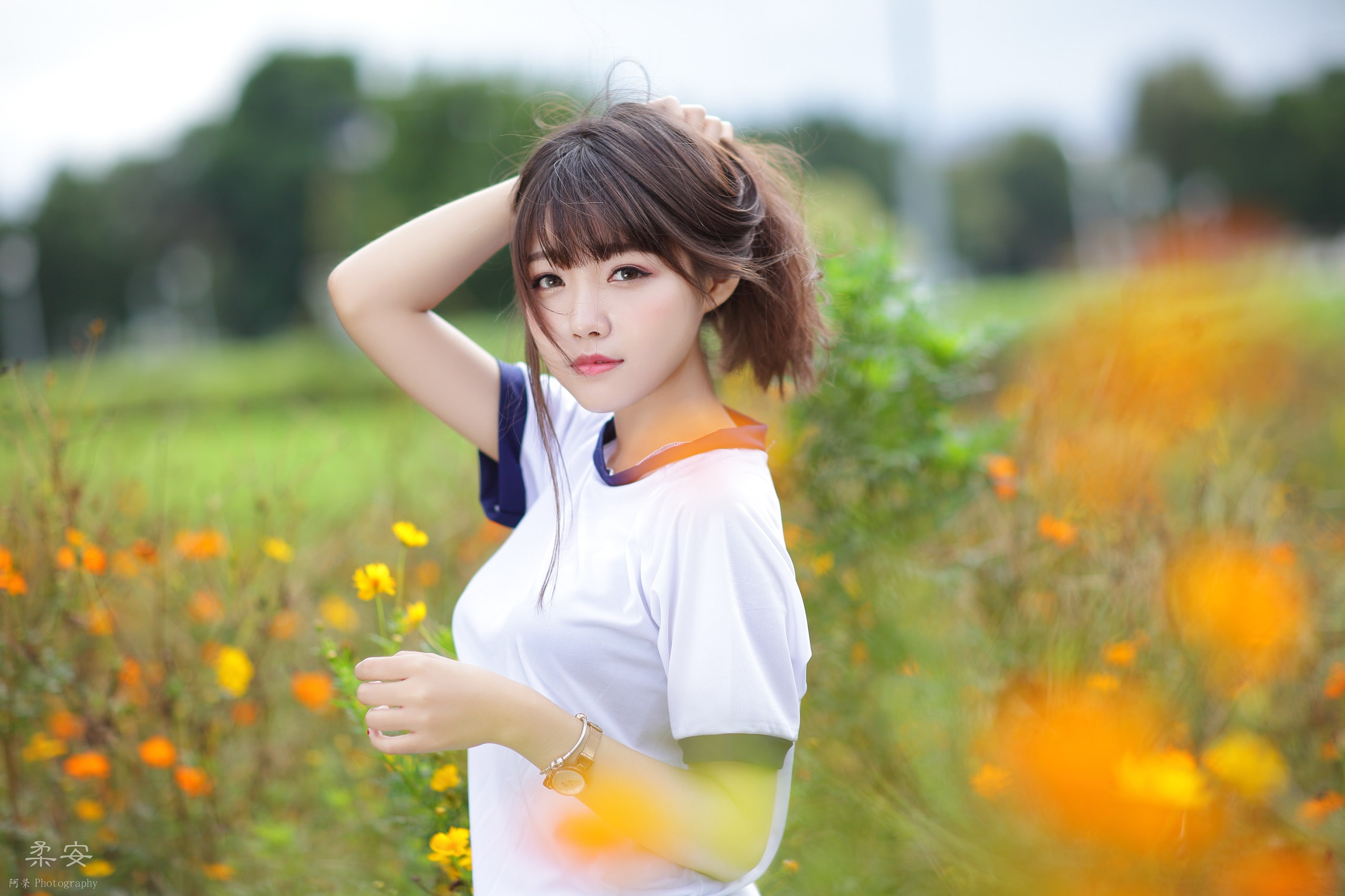 women model Asian outdoors portrait brunette looking at viewer 2k