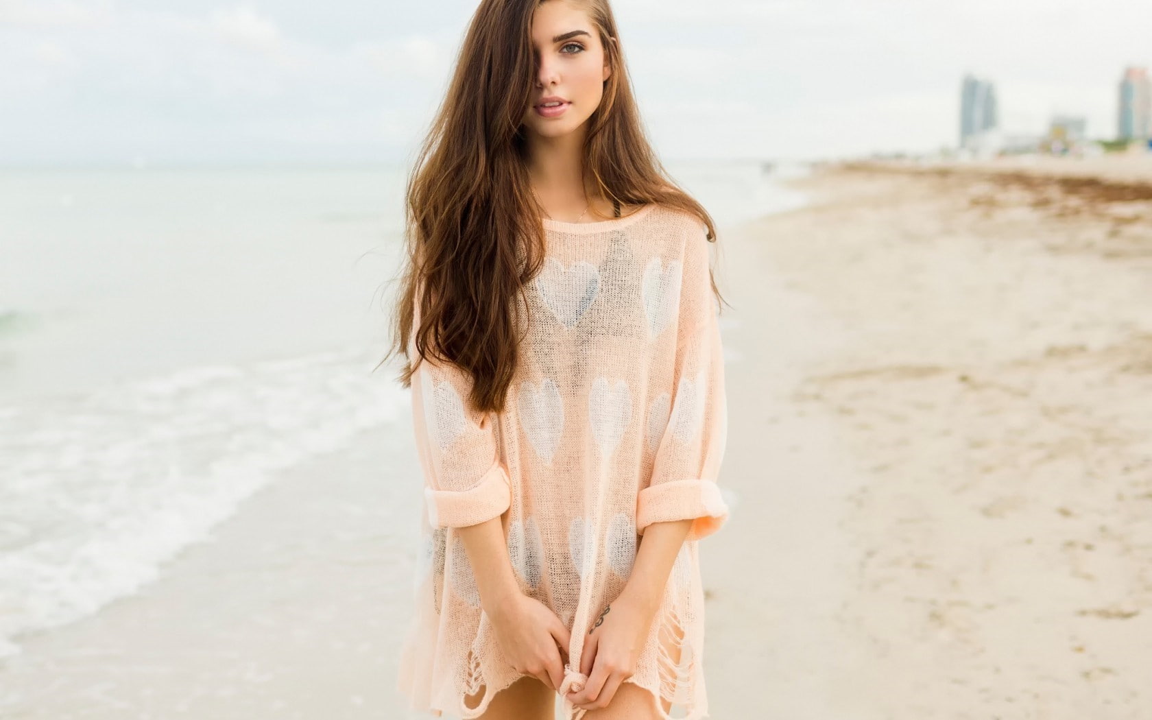 Women See Through Clothing Black Bikinis Looking At Viewer Long Hair Bokeh 2k