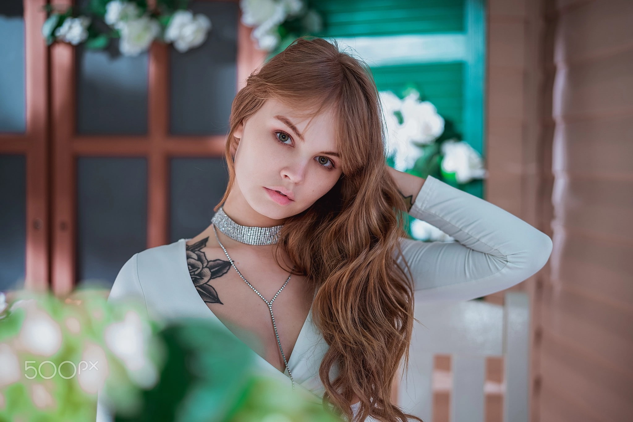 women tattoo portrait model Anastasia Scheglova looking at viewer 2k
