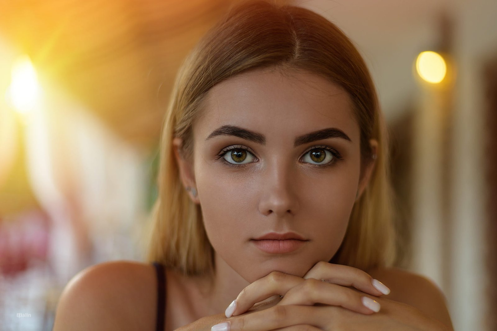 women s black spaghetti strap top blonde face long hair green eyes 2k