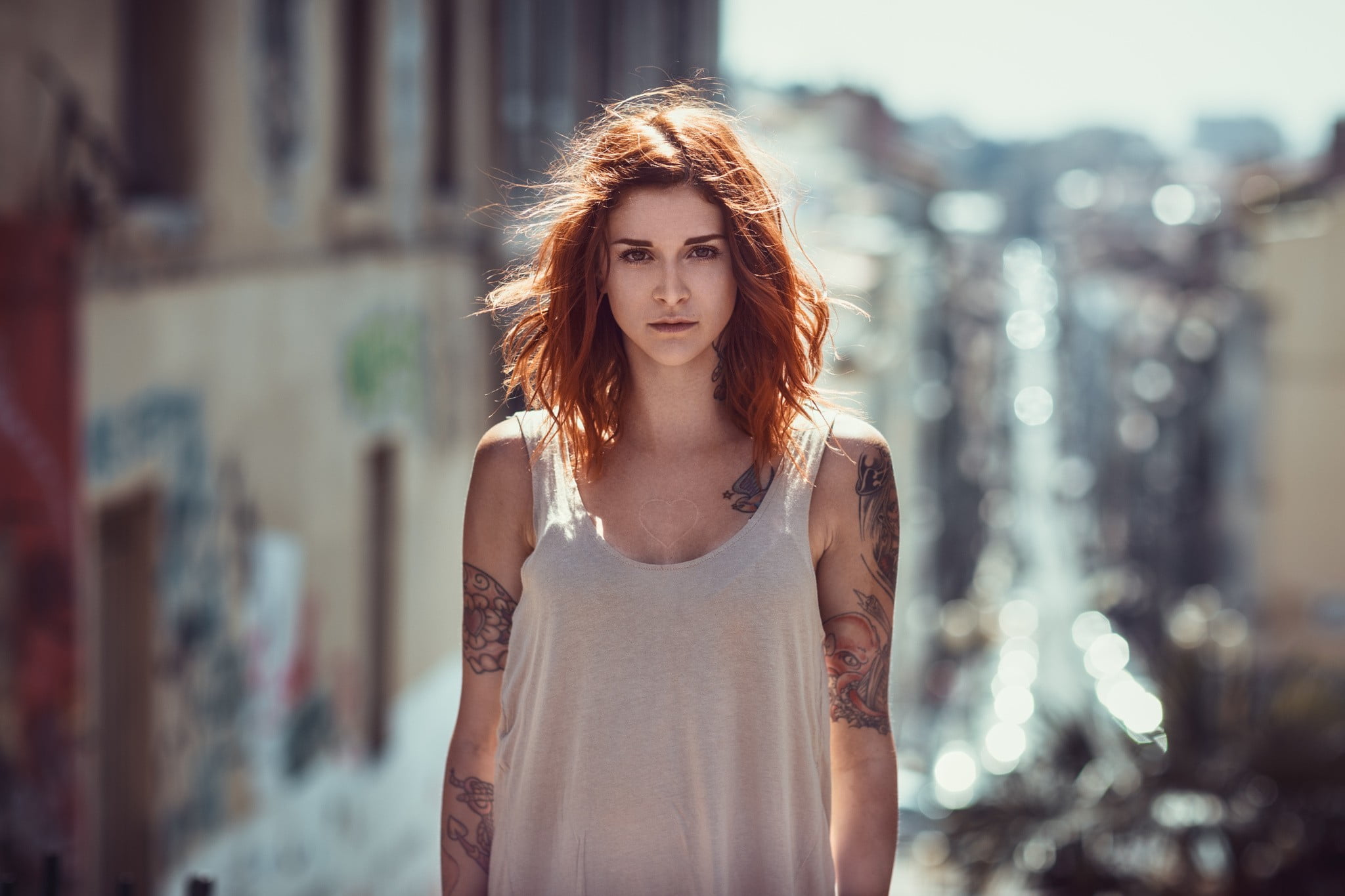 women s gray tank top woman in white shallow focus lens 2k