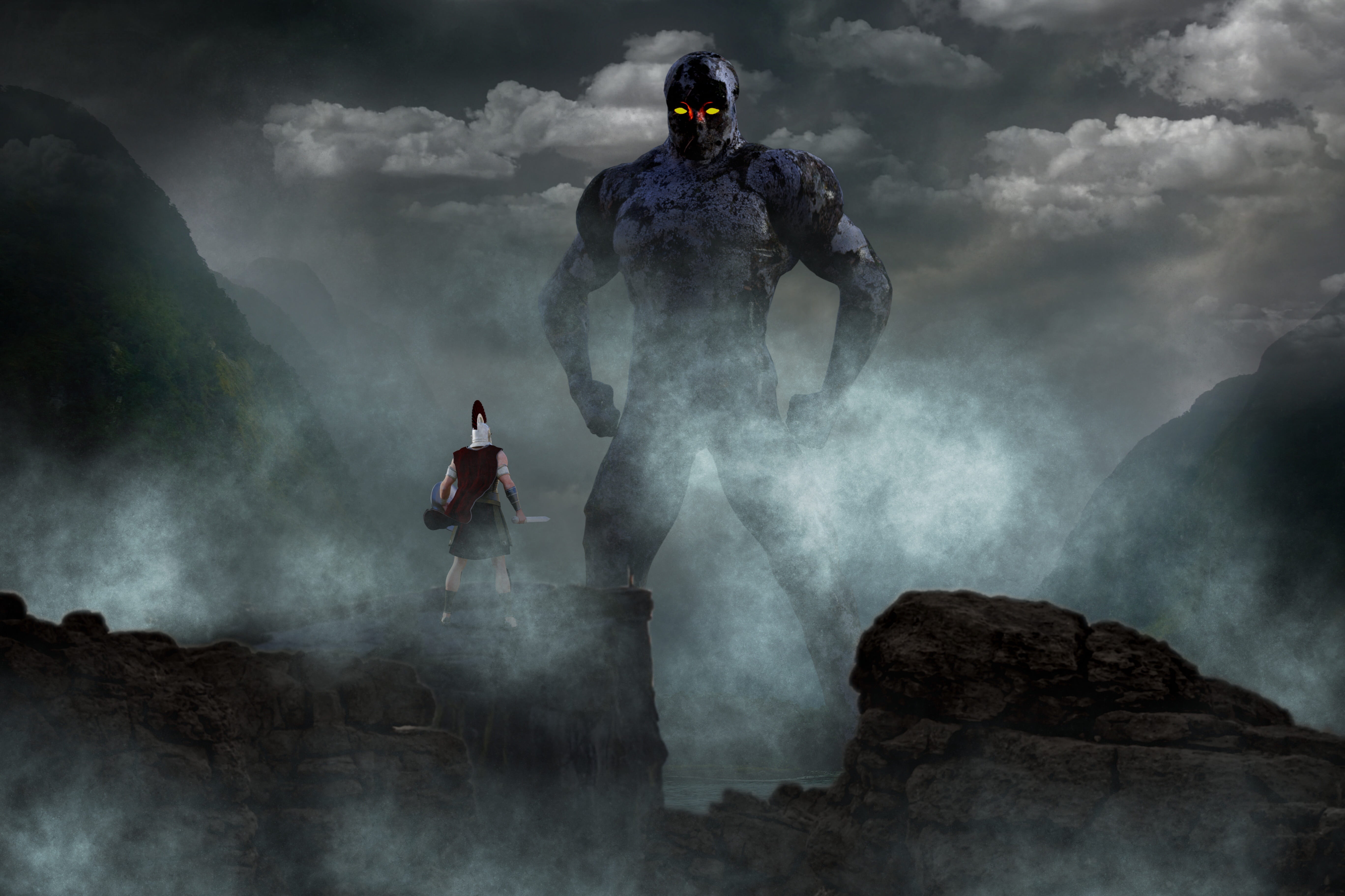 blue and black monster surrounded by fog clip art titan fighter 2k 4k 5k