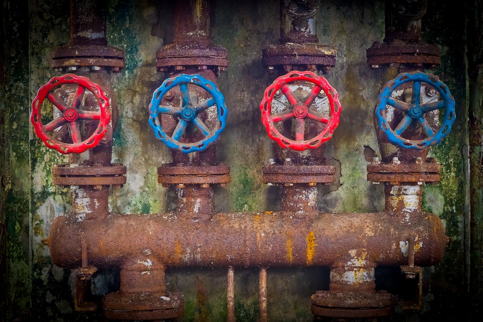brass colored water pipe lost places factory old leave industrial building 2k 4k 5k