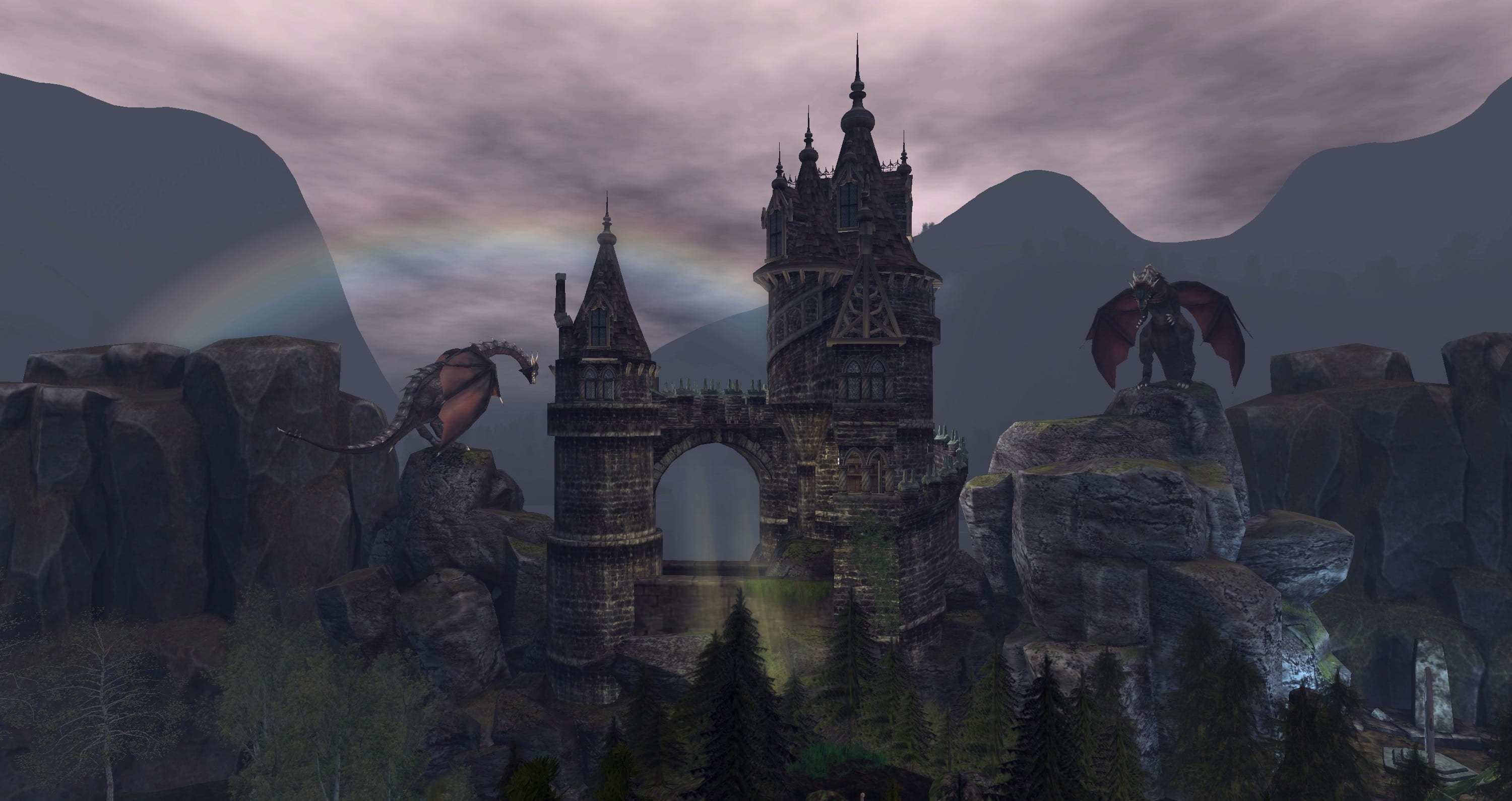 castle and dragon illustration mystical fantasy dragons fairytale 2k