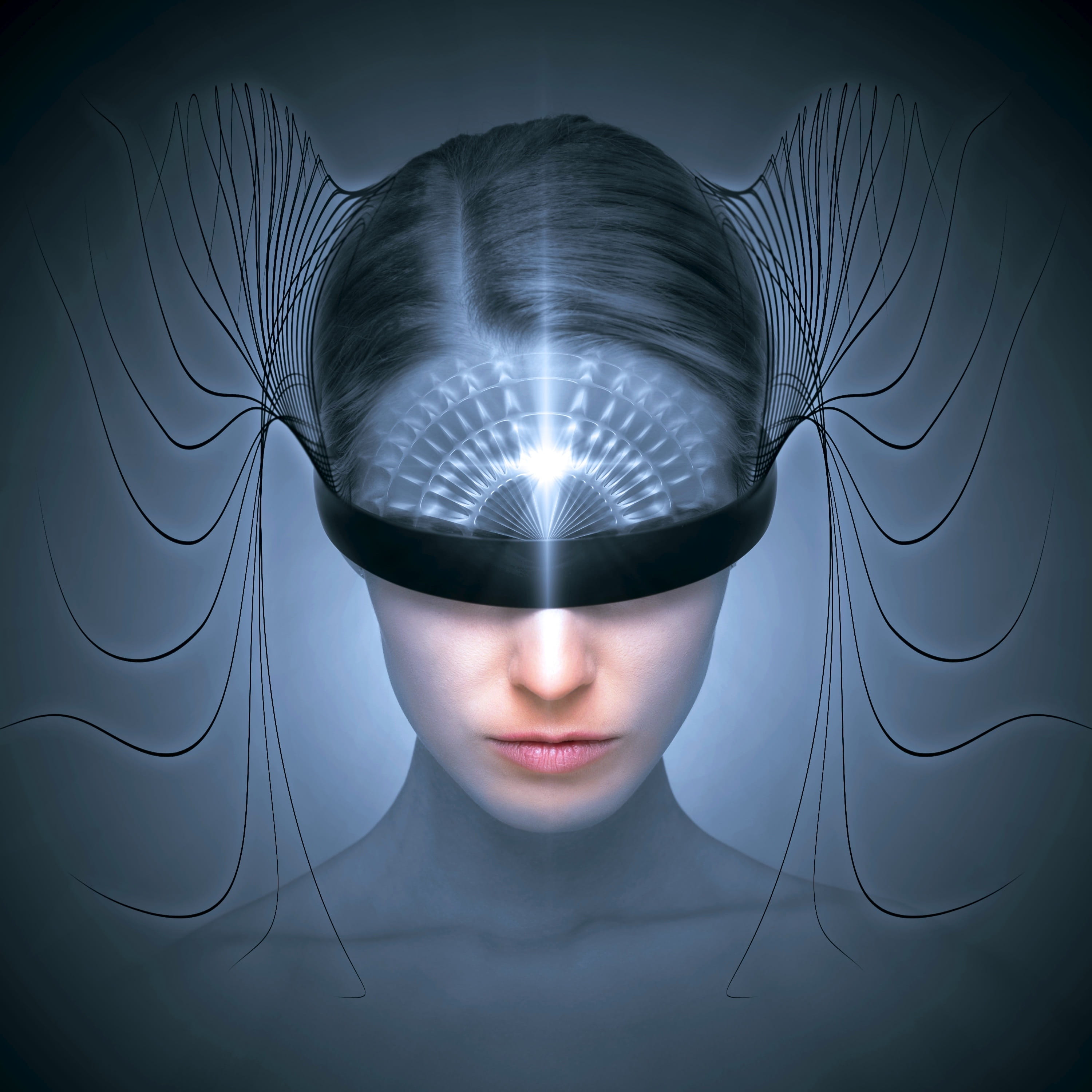 cd cover face woman futuristic science fiction surreal 2k